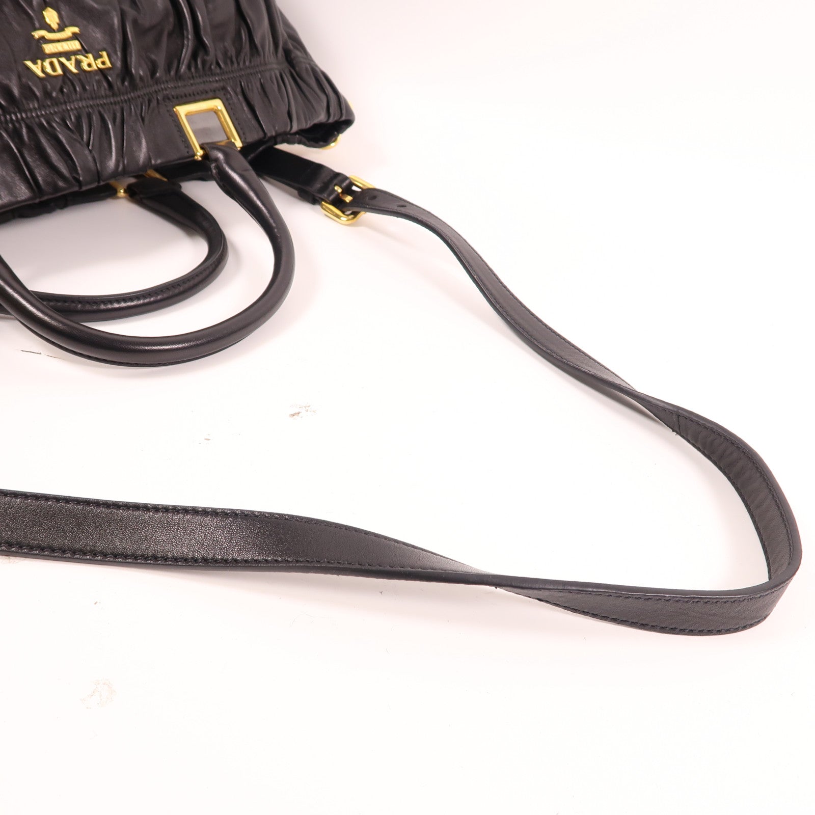 PRADA Nappa皮革Gaufre 2 Way Shoulder金扣手挽肩背兩用袋黑色