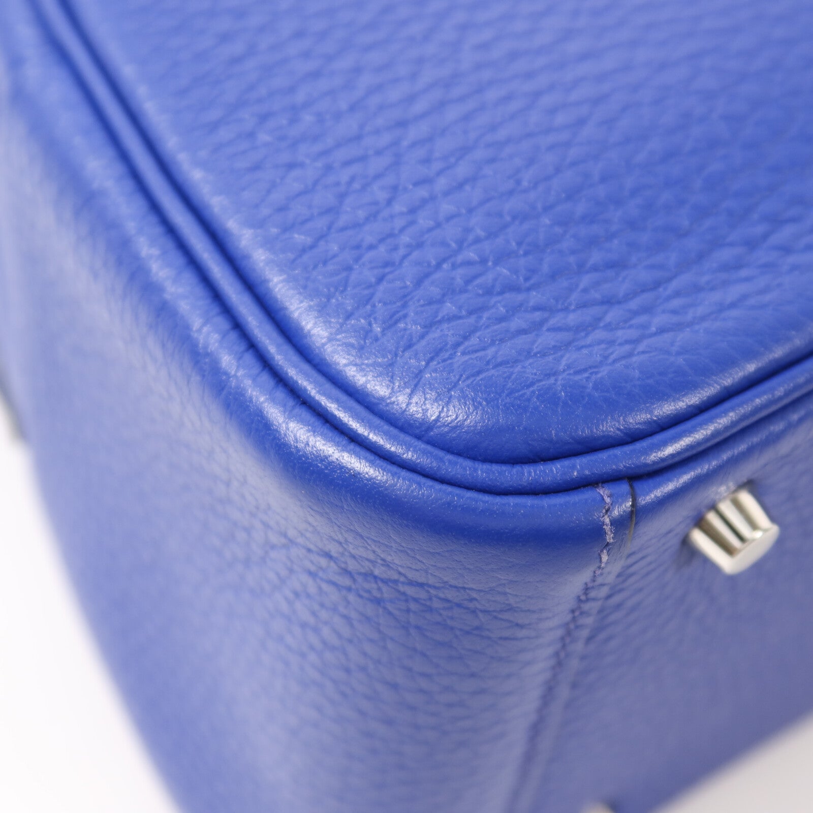HERMES Clemence皮革Mini Lindy銀扣手挽肩背兩用袋Bleu Electrique