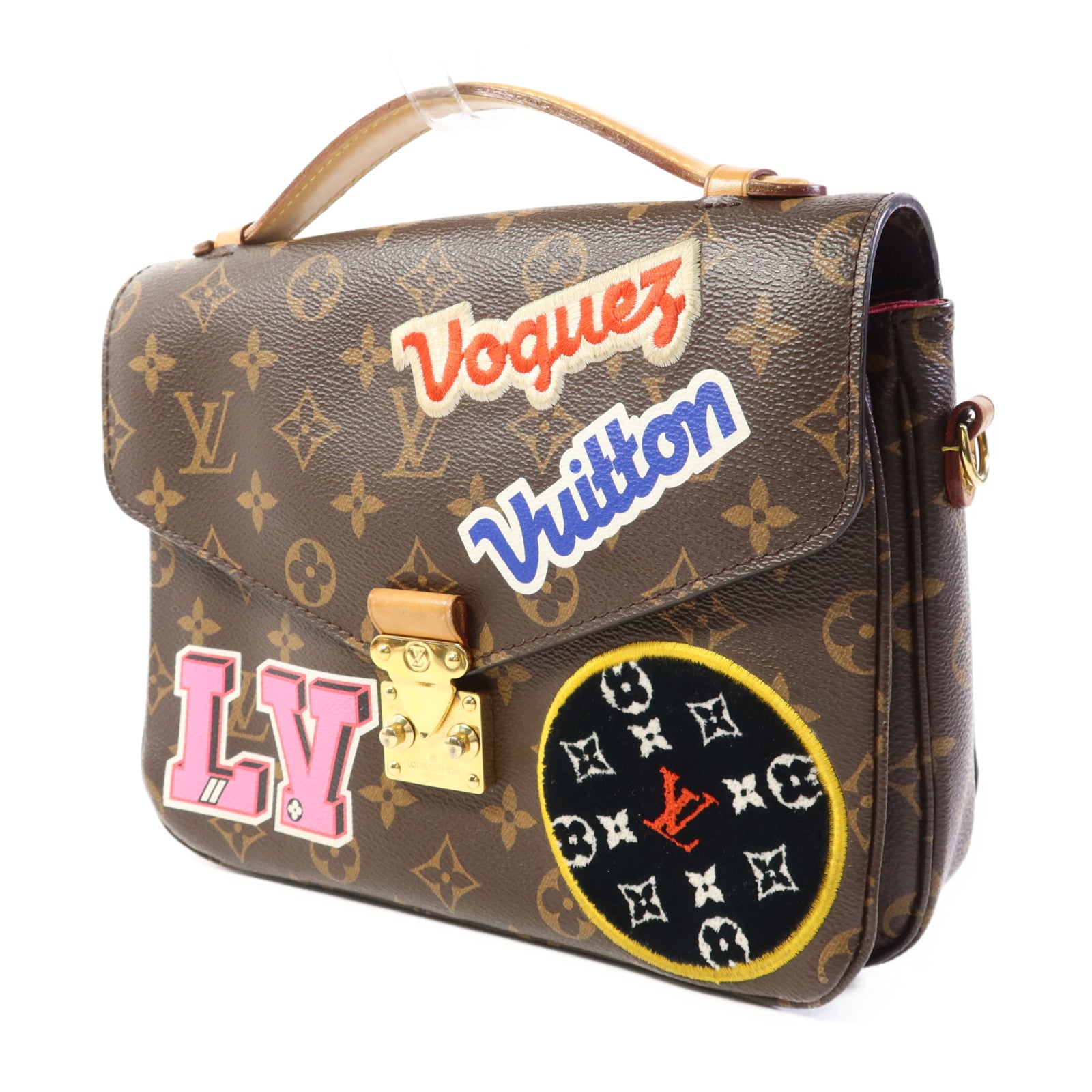 LOUIS VUITTON Monogram Patches Pochette Metis金扣手挽肩背兩用袋棕色
