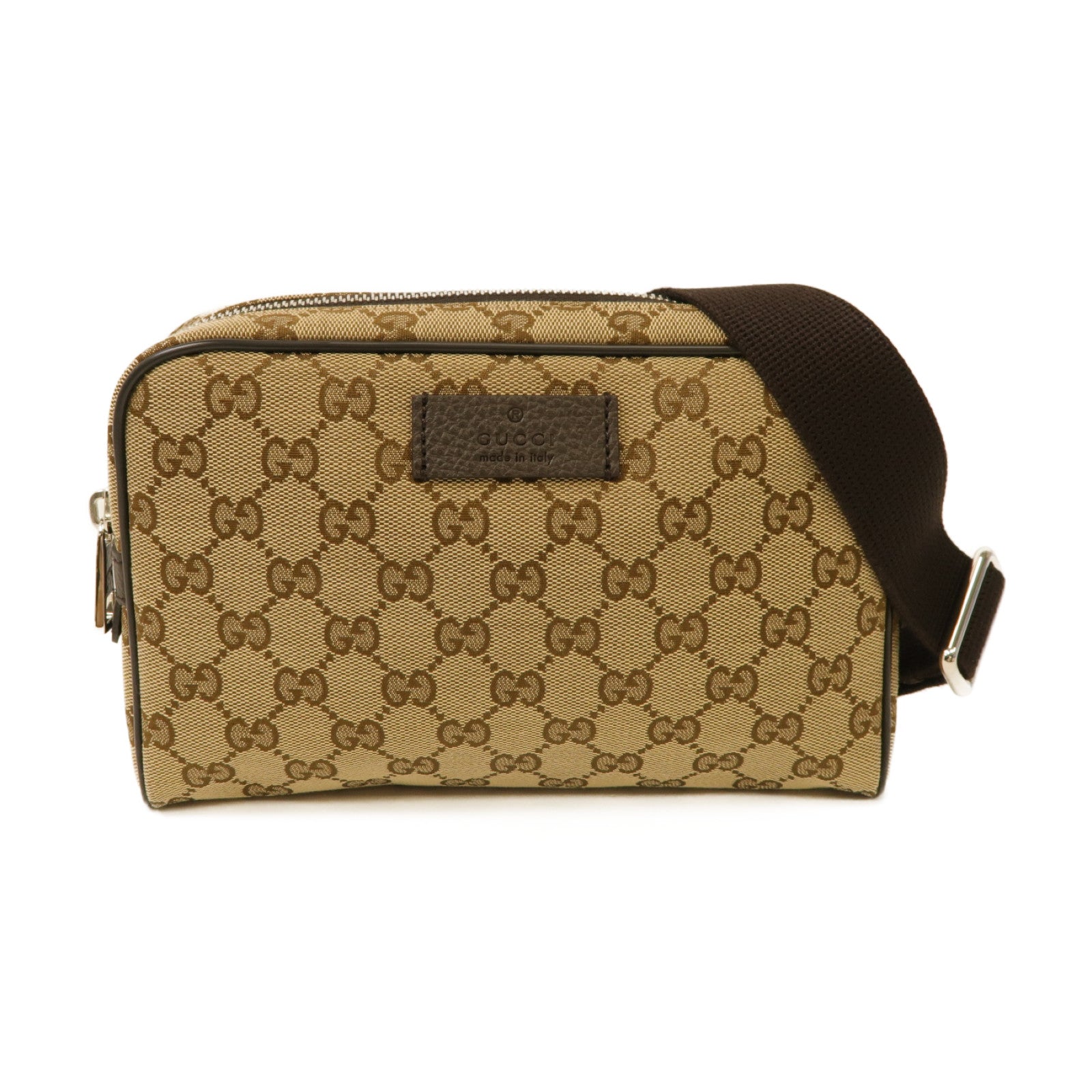 GUCCI 帆布Waist Bag銀扣腰包棕色
