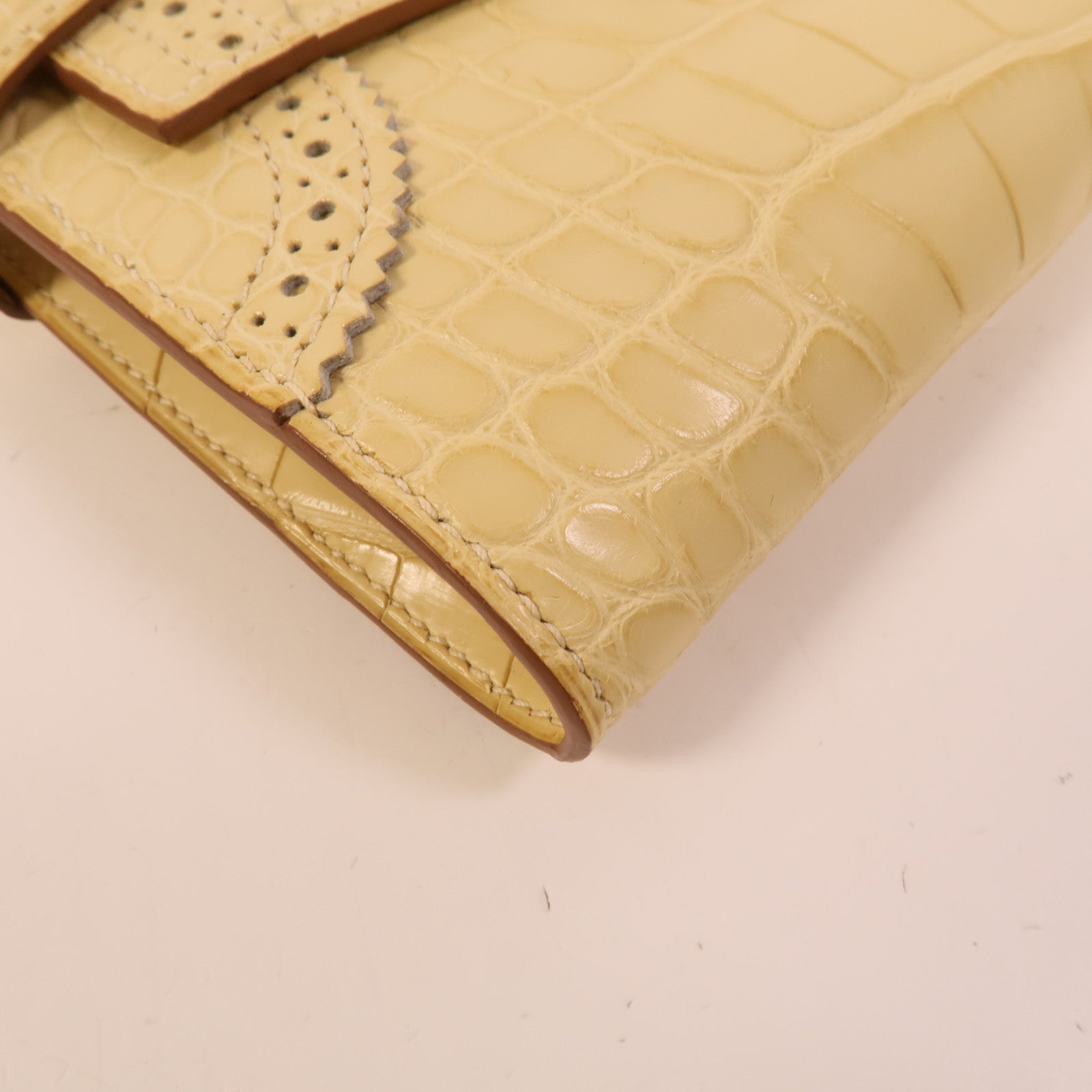 HERMES 【激減優惠】Alligator Mat皮革Kelly Ghillies Wallet Vanille