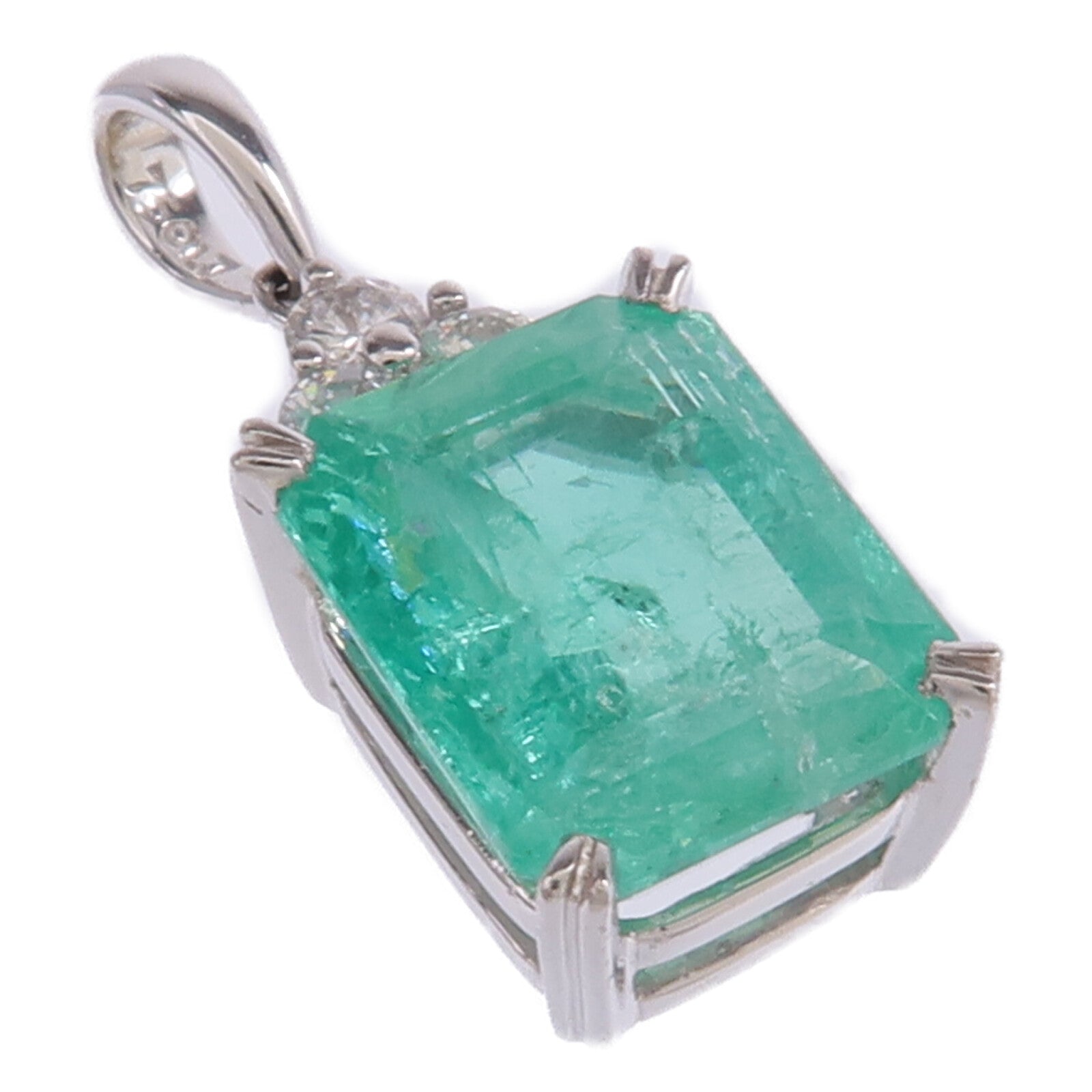 JEWELRY 18K白金Emerald Diamond Pendant Top綠寶石/鑽石吊墜