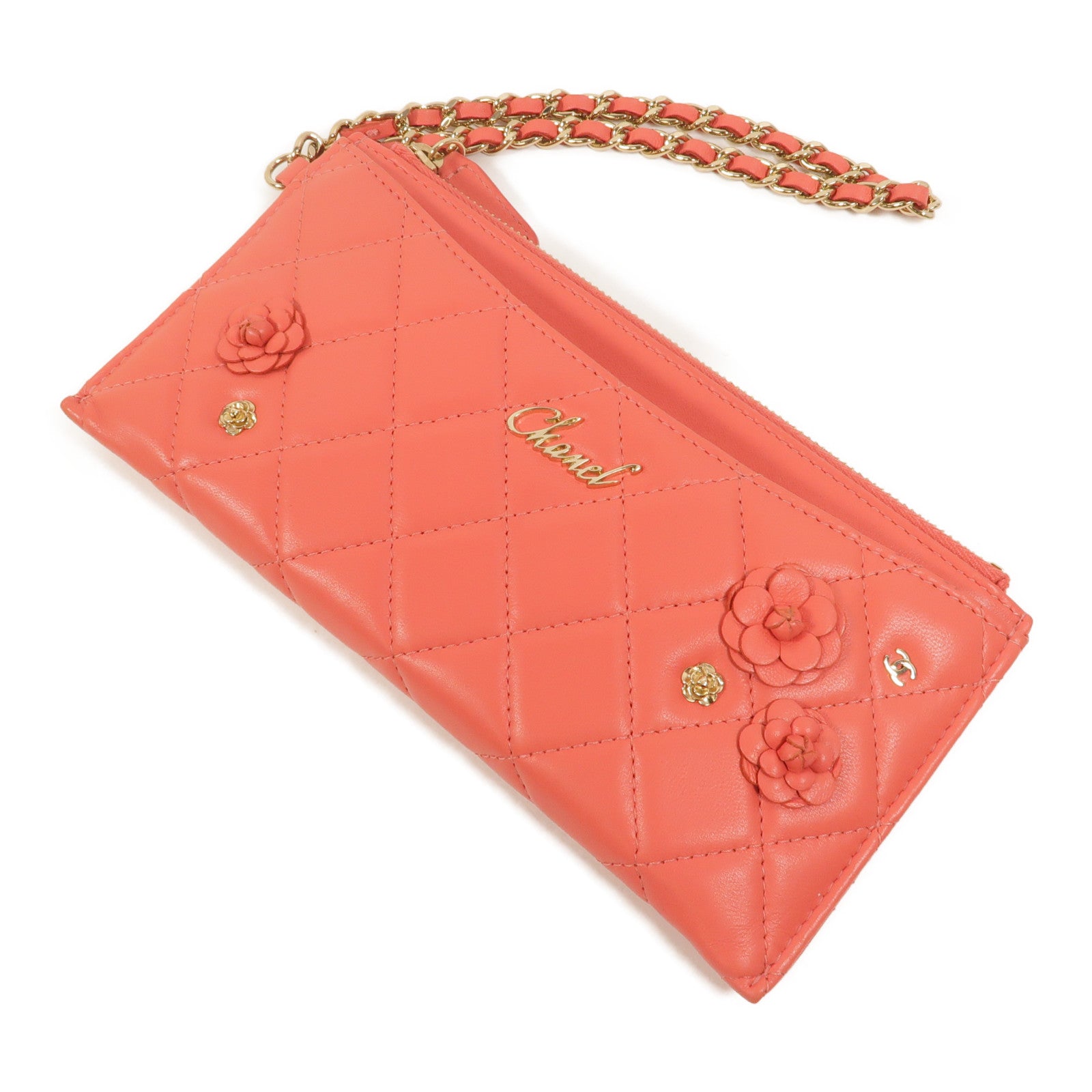 CHANEL 羊皮皮革Camellia Clutch長錢包