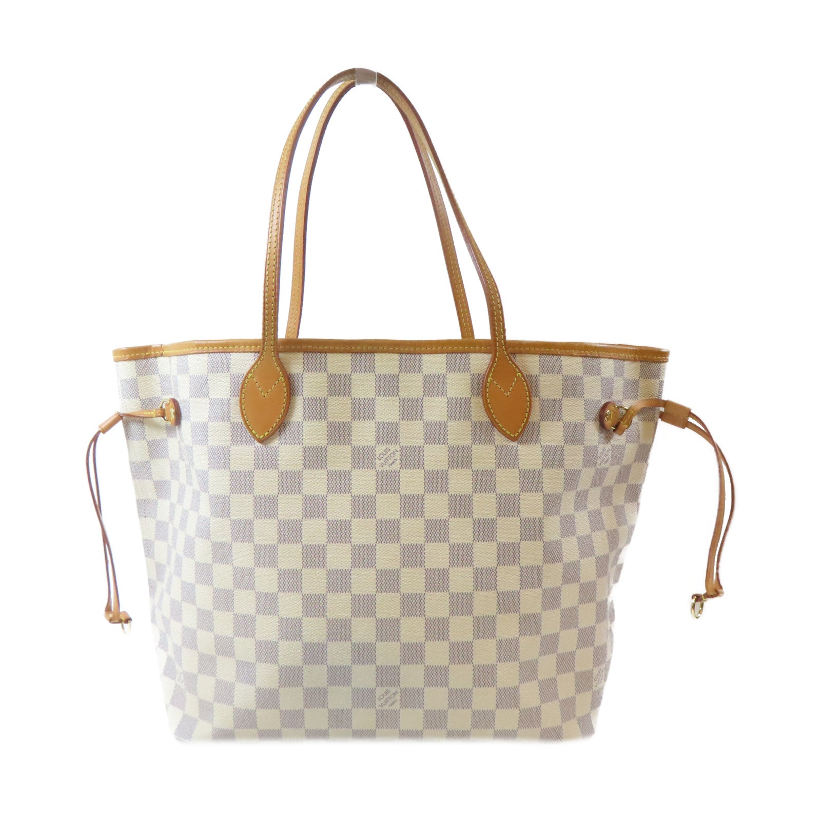 LOUIS VUITTON Damier Azur Neverfull MM金扣手挽袋米色