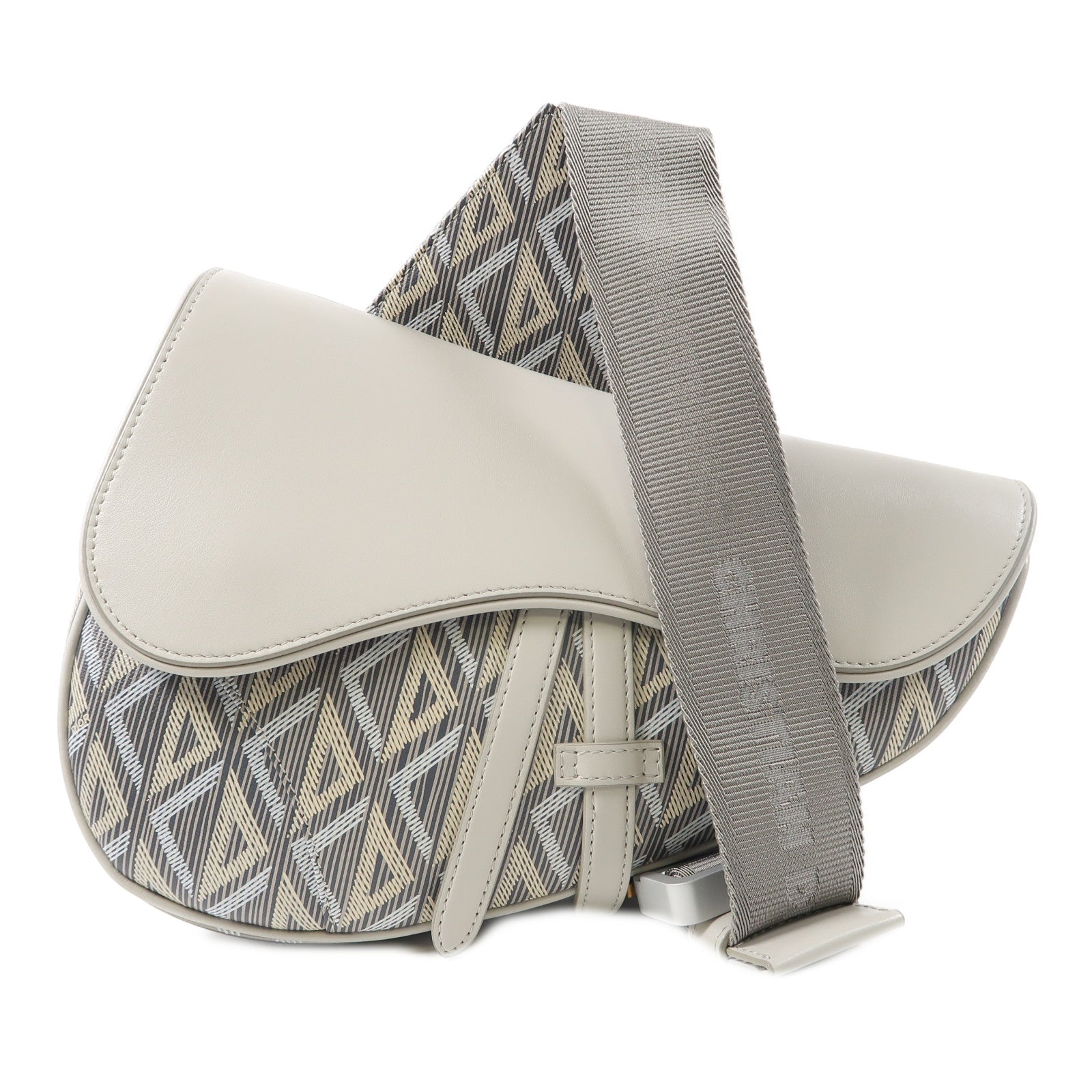 Dior 塗層帆布Men Saddle Bag銀扣肩背袋灰色