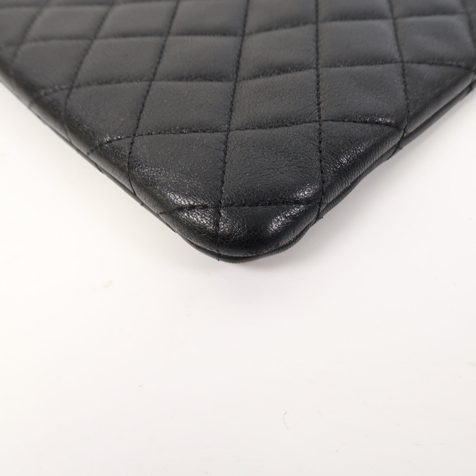 CHANEL 菱格牛皮皮革Clutch銀扣手拿包黑色
