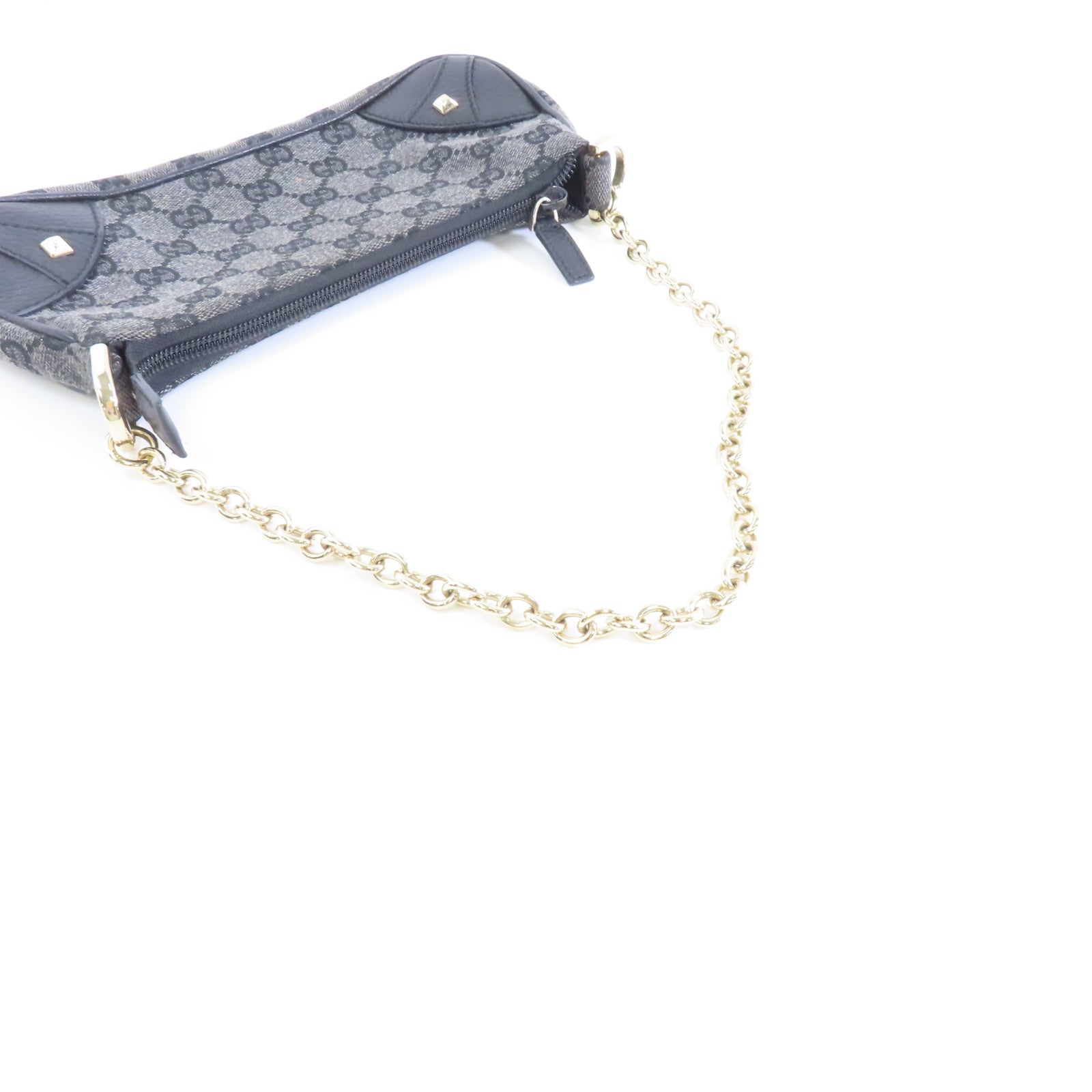 GUCCI 帆布Chain Shoulder Bag金扣鏈帶肩背袋深藍色