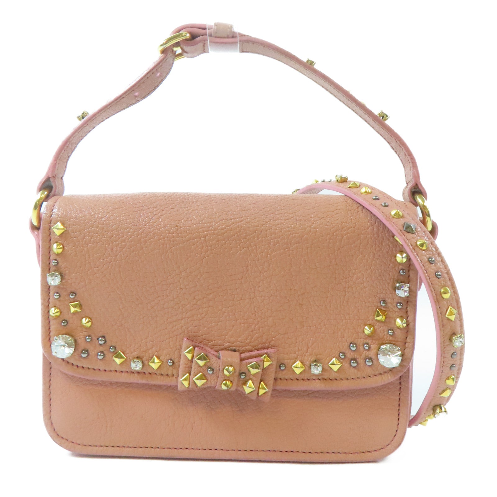 Miu Miu 牛皮皮革2 Way Shoulder Bag金扣手挽肩背兩用袋粉紅色