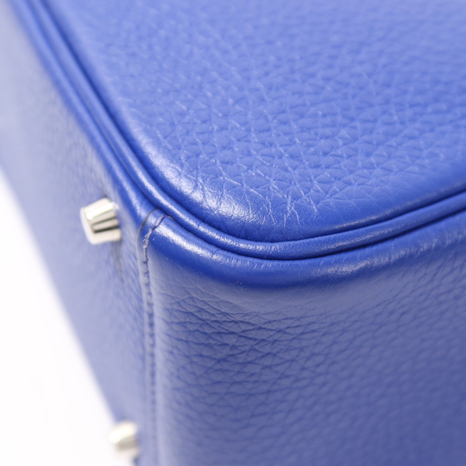 HERMES Clemence皮革Mini Lindy銀扣手挽肩背兩用袋Bleu Electrique