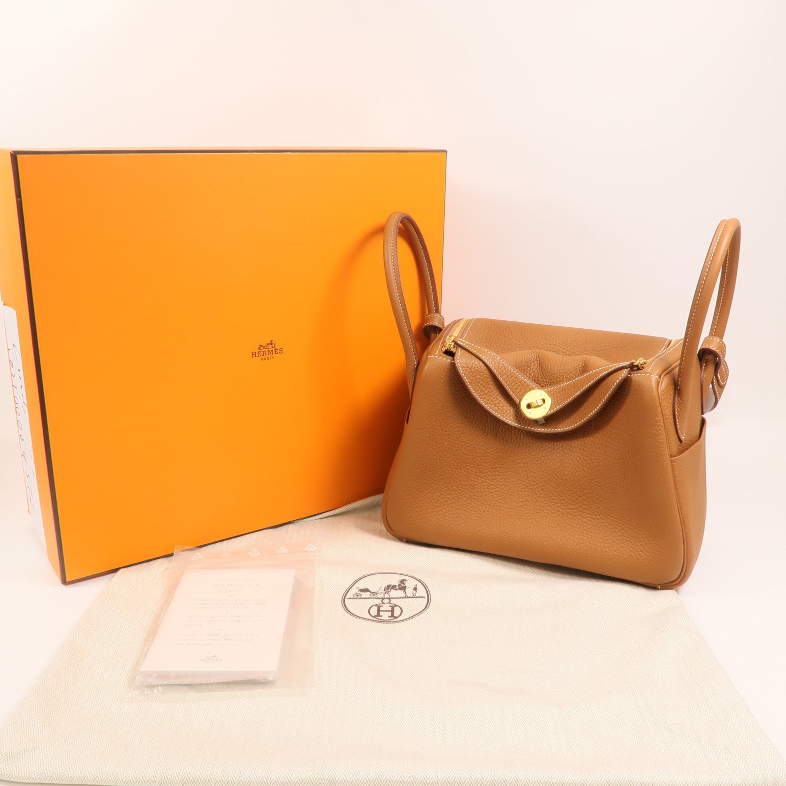 HERMES Clemence皮革Lindy 26金扣手挽肩背兩用袋Gold