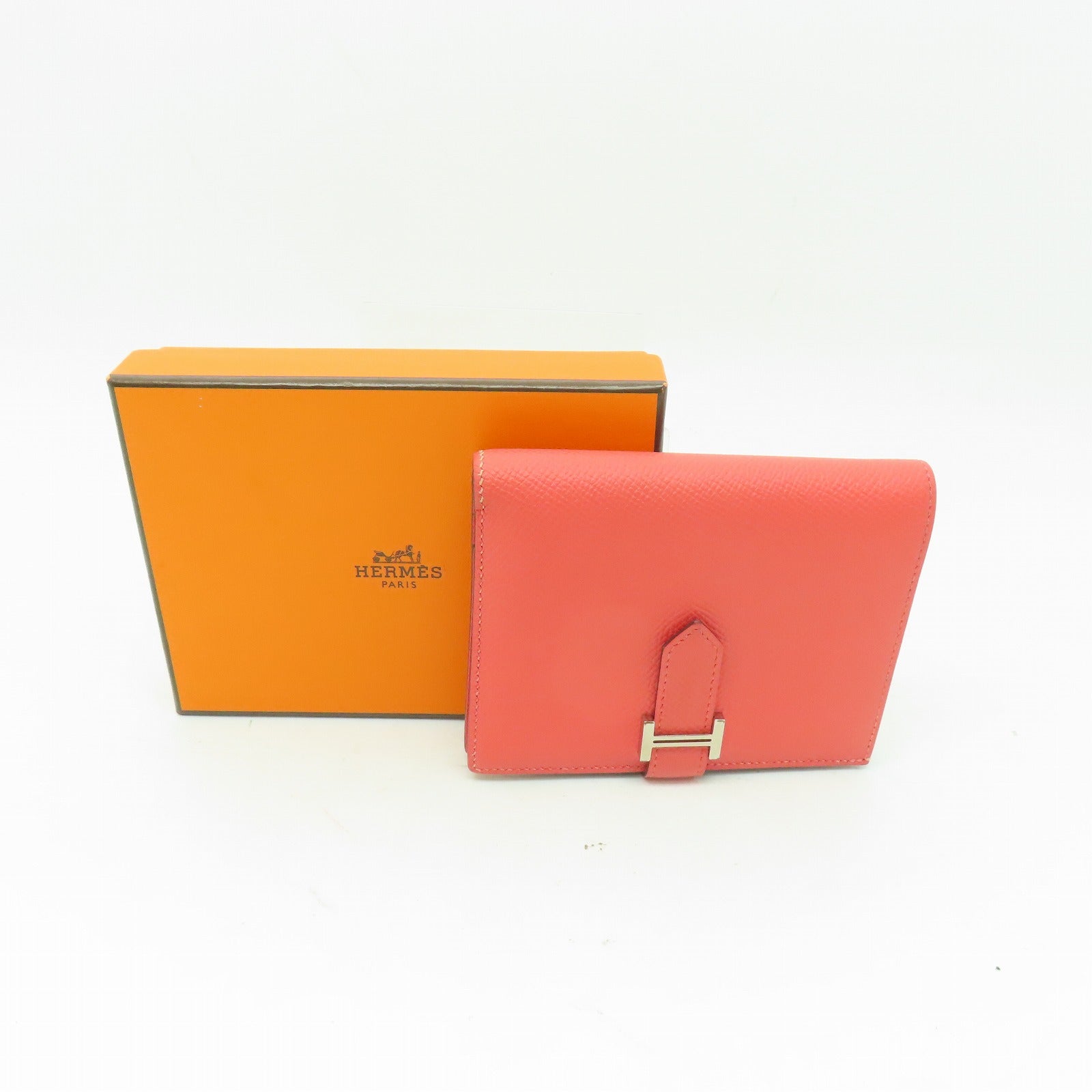 HERMES 【激減優惠】Epsom皮革Bearn Compact wallet銀扣錢包粉紅色