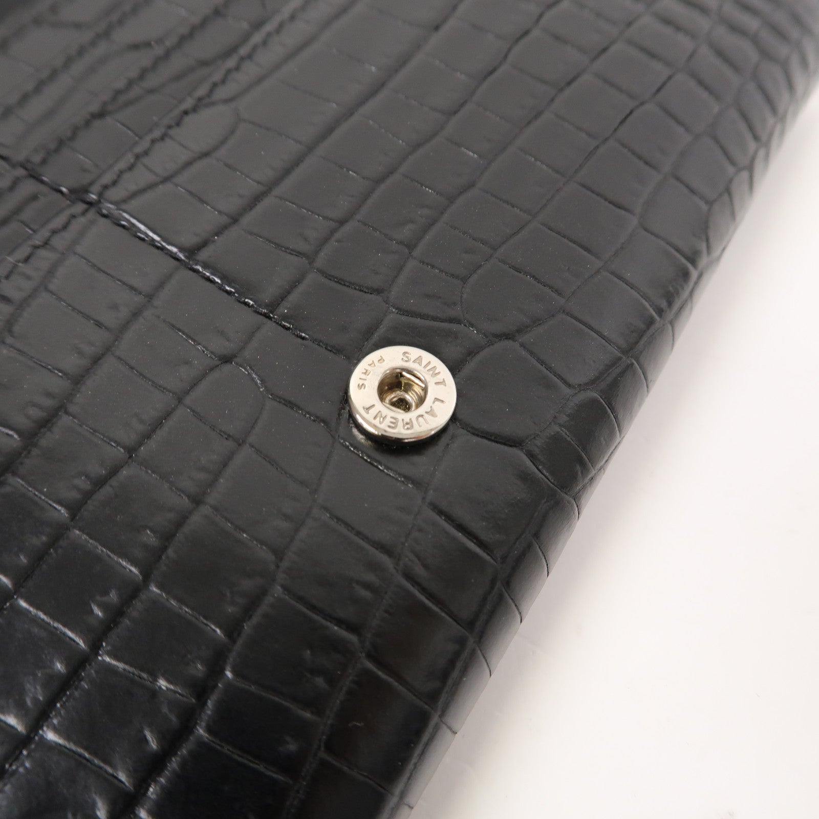 SAINT LAURENT 【激減優惠】牛皮皮革Long Wallet銀扣長錢包黑色