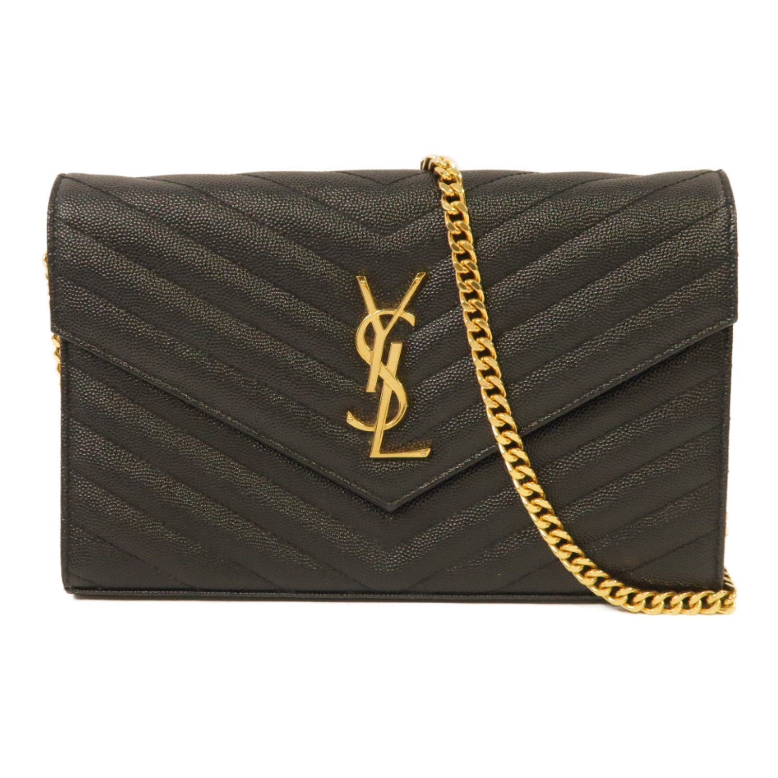 SAINT LAURENT 斜紋牛皮皮革Cassandre金扣鏈帶肩背袋黑色