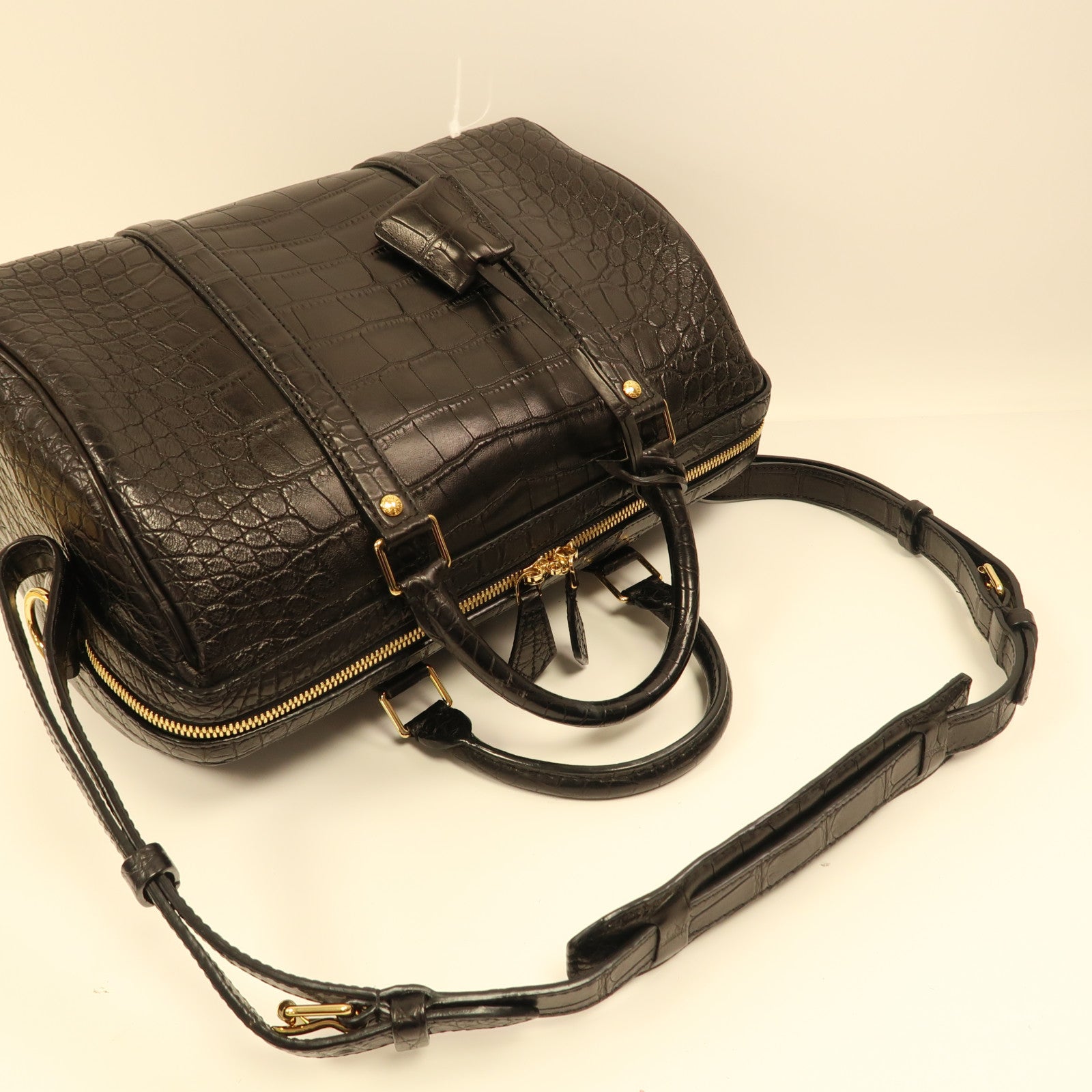 LOUIS VUITTON Alligator皮革Sofia Coppola PM金扣手挽肩背兩用袋黑色