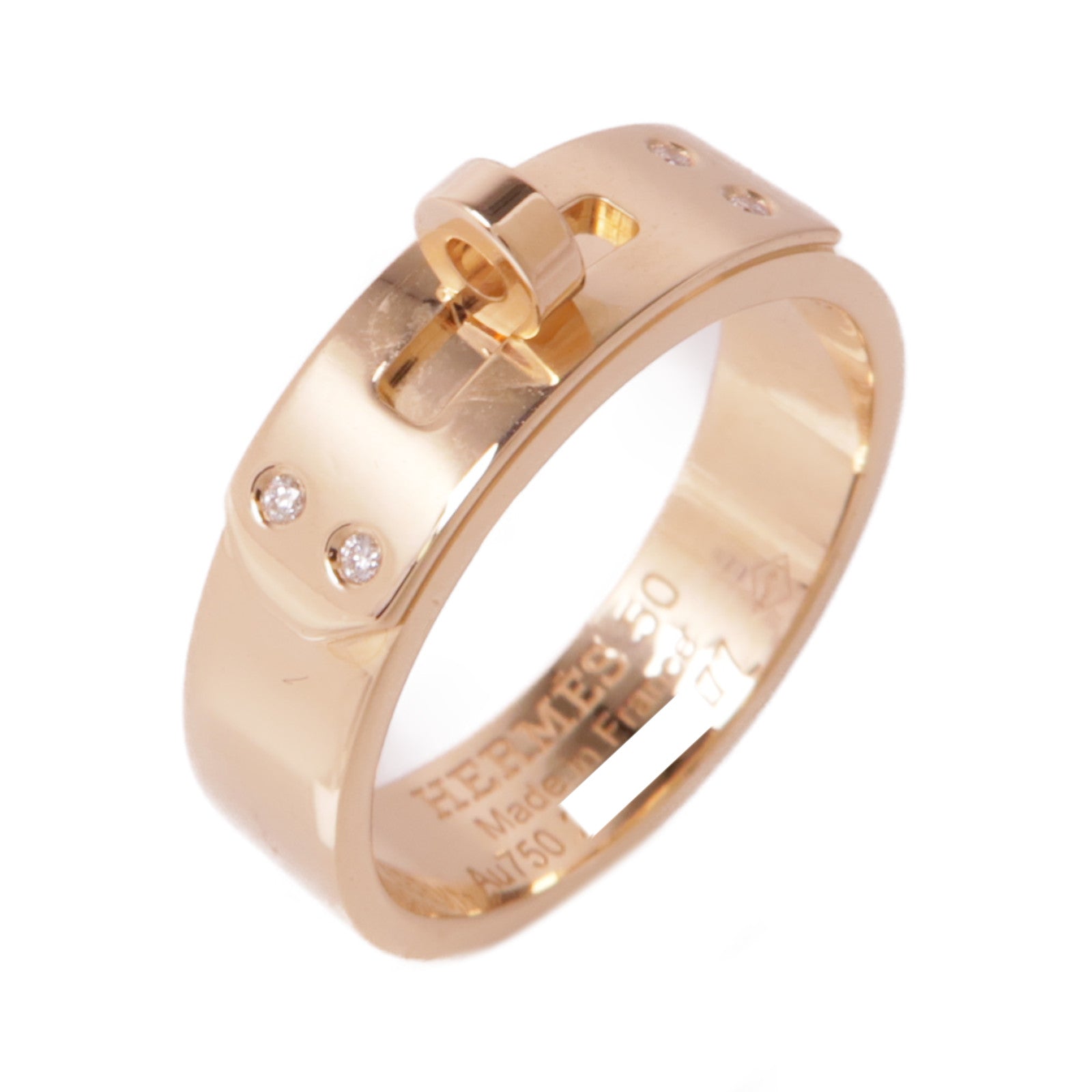 HERMES 18K玫瑰金Kelly Ring鑽石戒指Hermes#50/US#5.25
