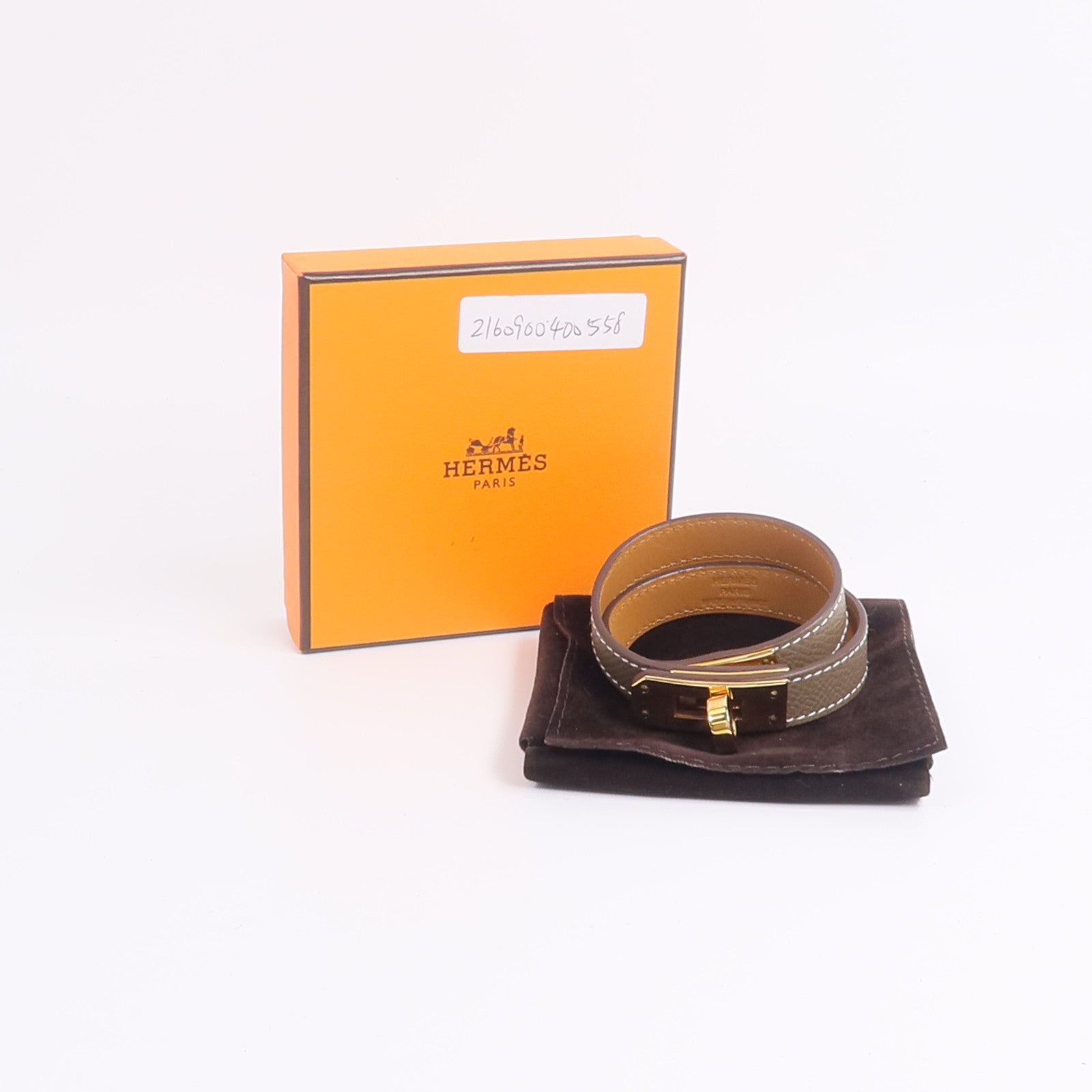 HERMES 【激減優惠】Epsom皮革Kelly Double Tour Bracelet手帶Etoupe