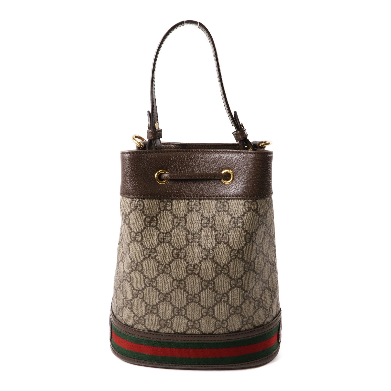 GUCCI 塗層帆布Ophidia Small Bucket Bag金扣手挽肩背兩用袋棕色