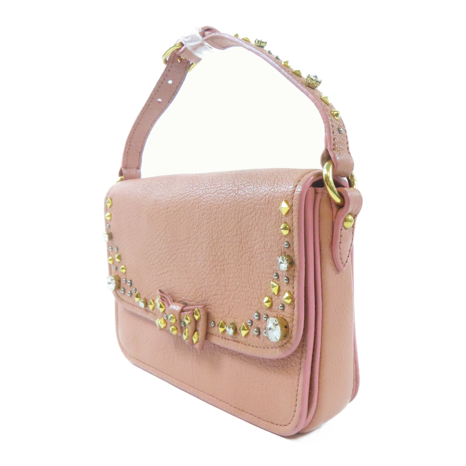 Miu Miu 牛皮皮革2 Way Shoulder Bag金扣手挽肩背兩用袋粉紅色