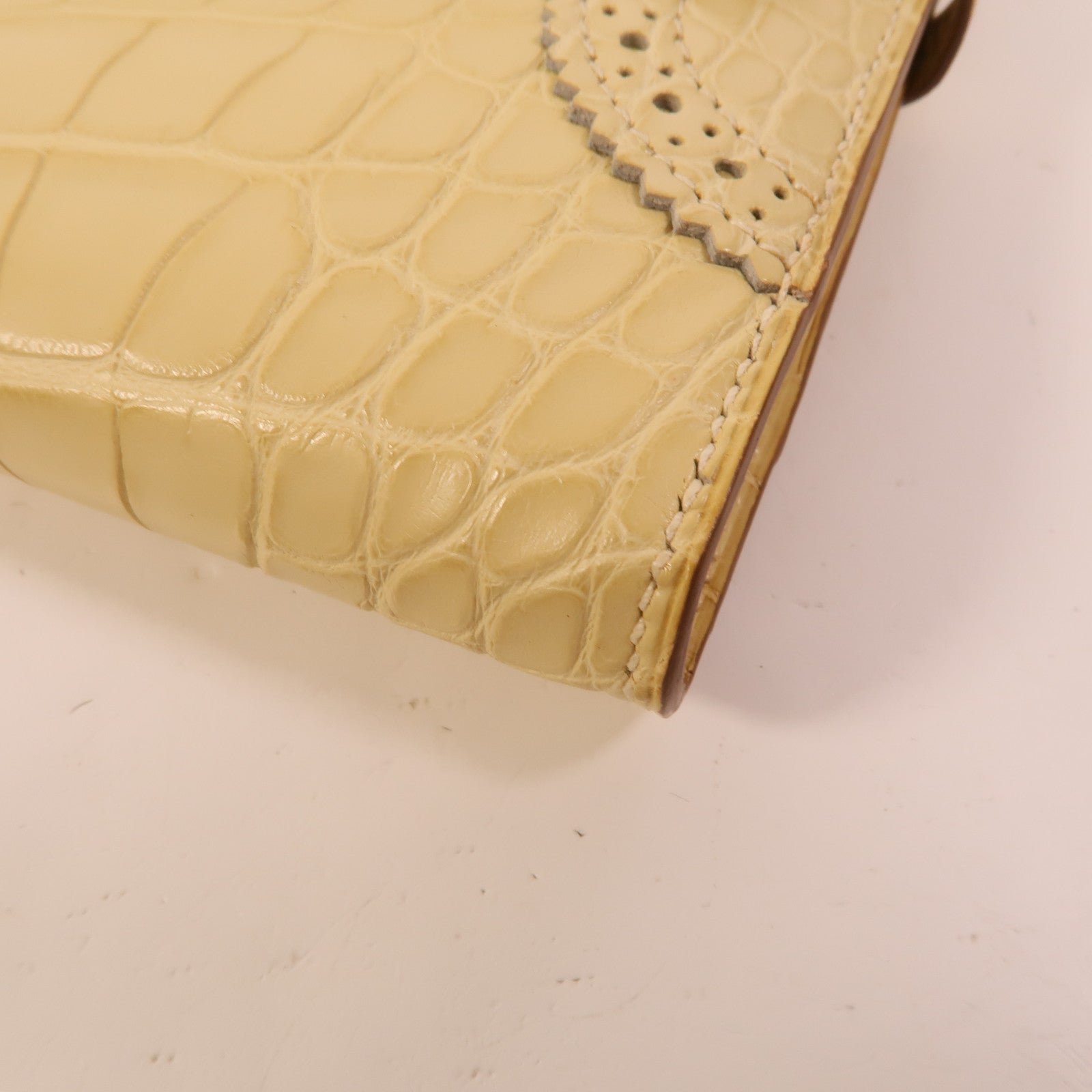 HERMES 【激減優惠】Alligator Mat皮革Kelly Ghillies Wallet Vanille