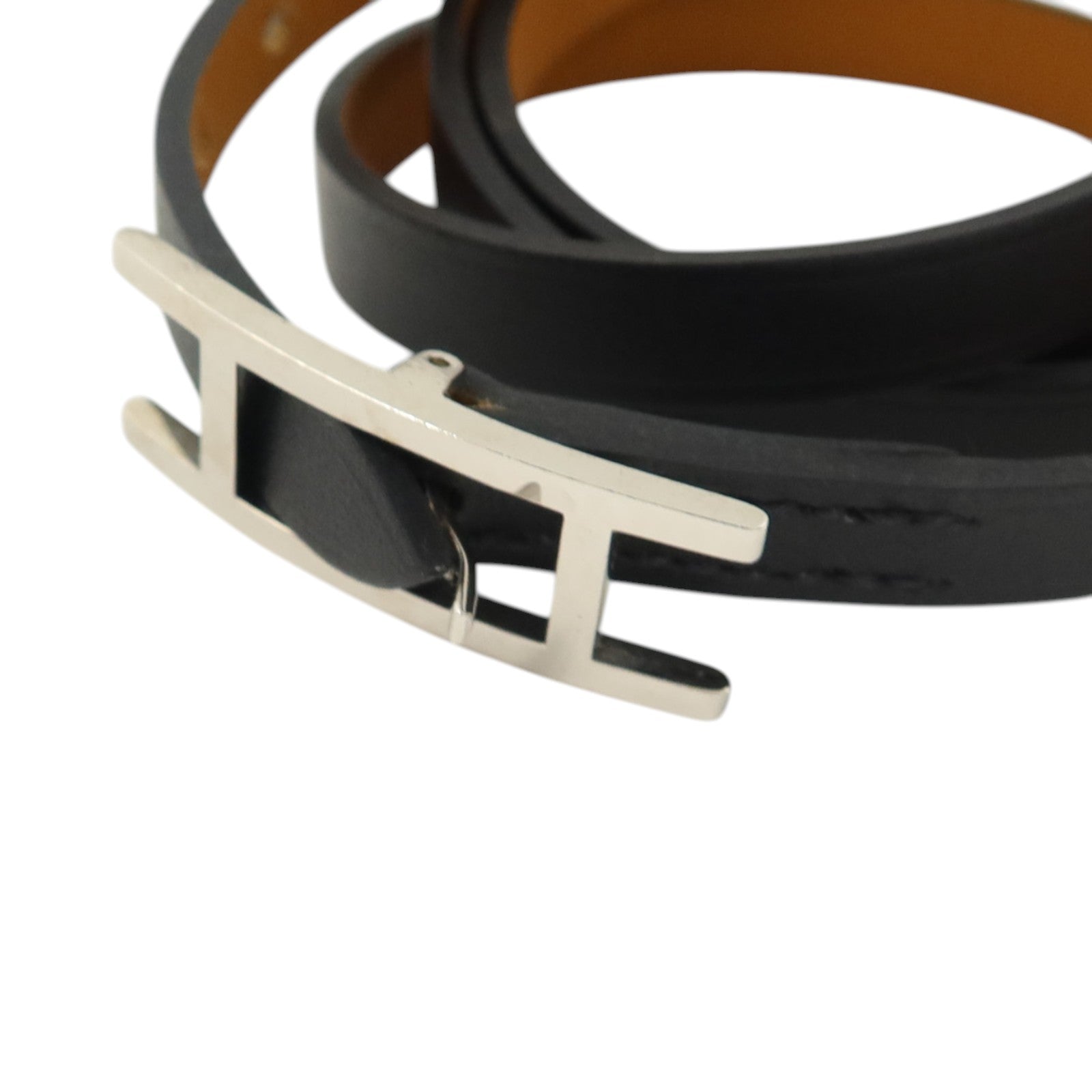 HERMES Tadelakt皮革Behapi Triple Tour銀扣手鏈Noir