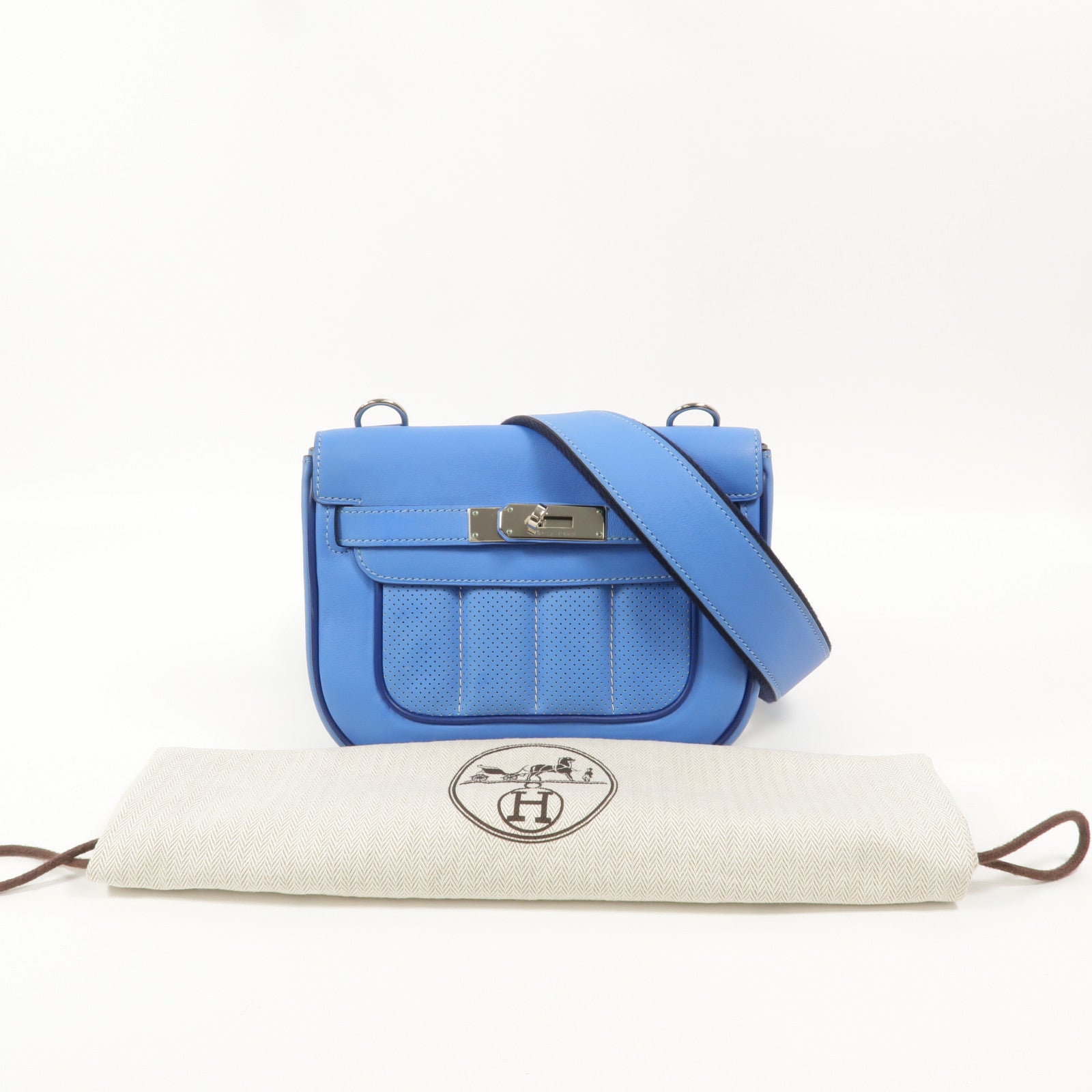 HERMES Swift皮革Berline Mini肩背袋Bleu Saphir