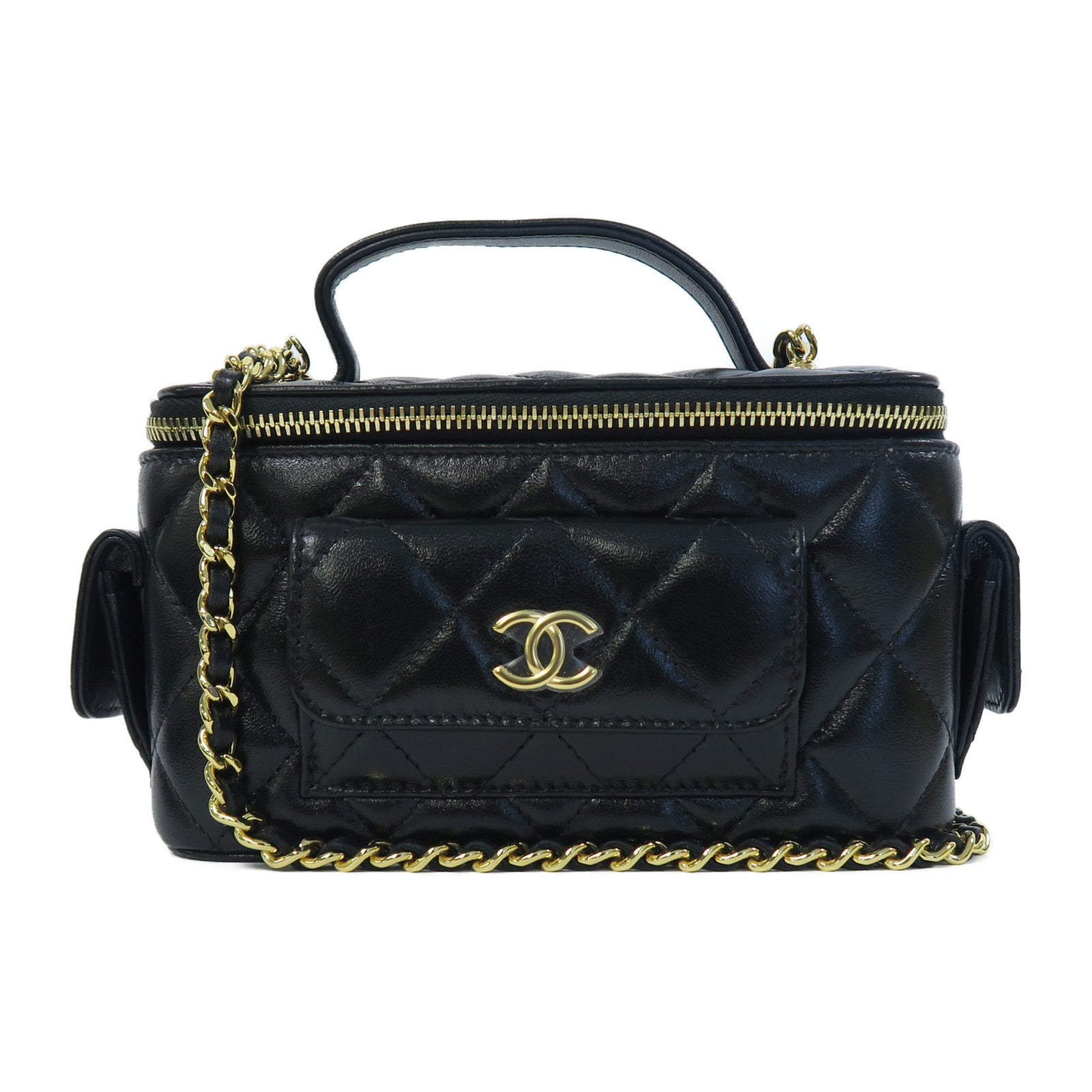 CHANEL **【激減優惠】菱格羊皮皮革Chain Shoulder金扣鏈帶肩背袋黑色