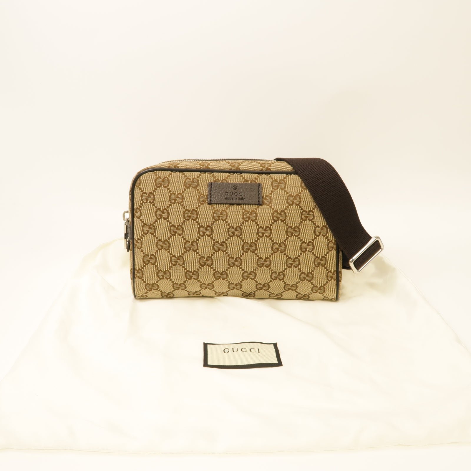 GUCCI 帆布Waist Bag銀扣腰包棕色