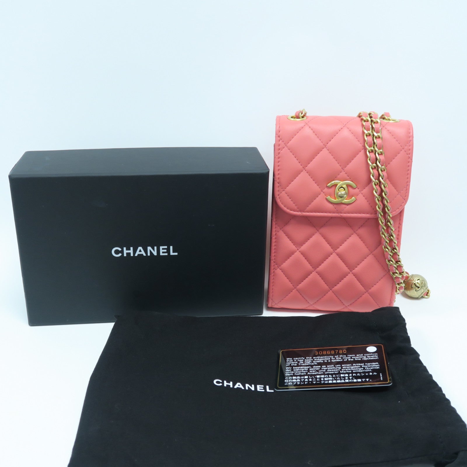 CHANEL **【激減優惠】菱格羊皮皮革Chain Shoulder Bag金扣鏈帶肩背袋粉紅色