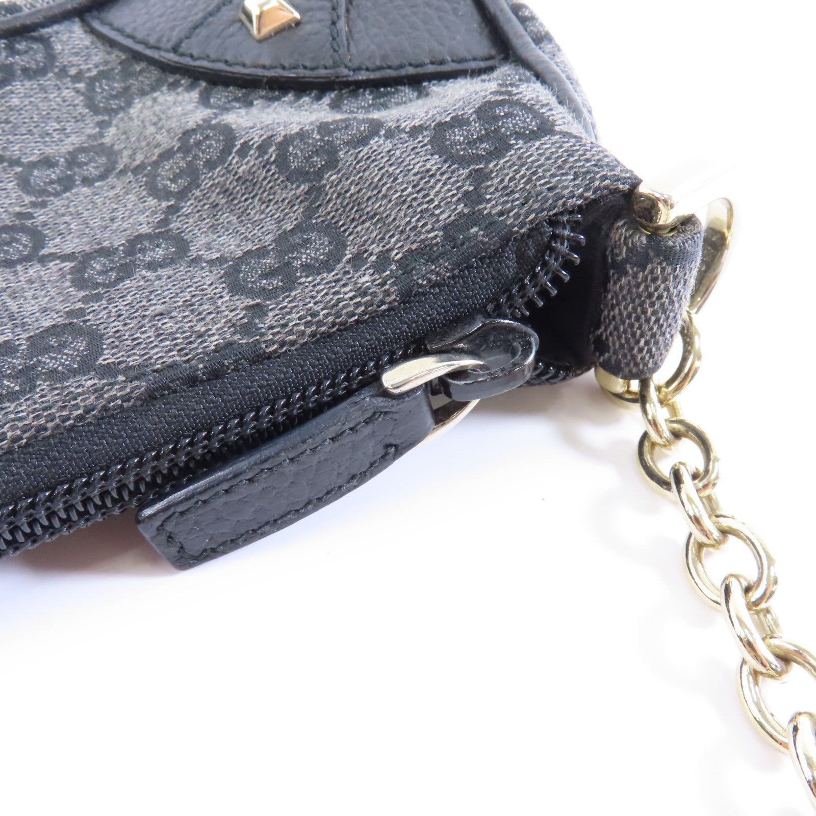 GUCCI 帆布Chain Shoulder Bag金扣鏈帶肩背袋深藍色