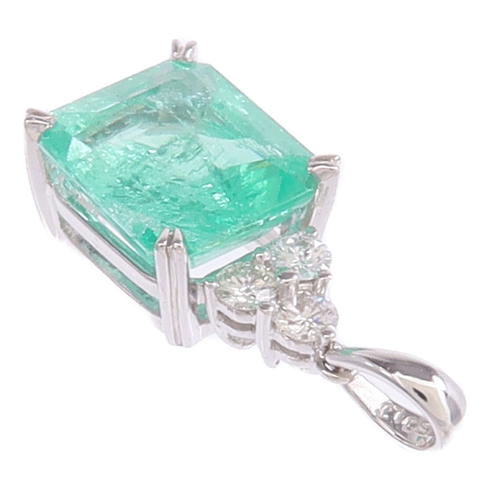 JEWELRY 18K白金Emerald Diamond Pendant Top綠寶石/鑽石吊墜