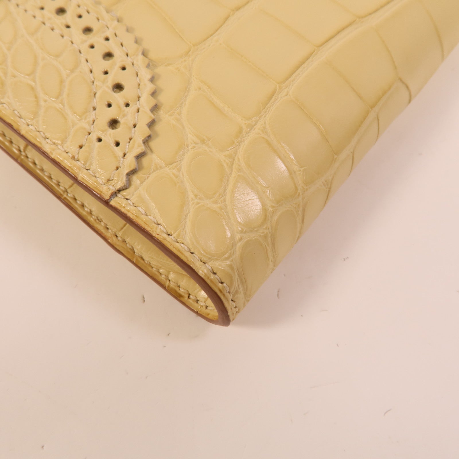 HERMES 【激減優惠】Alligator Mat皮革Kelly Ghillies Wallet Vanille