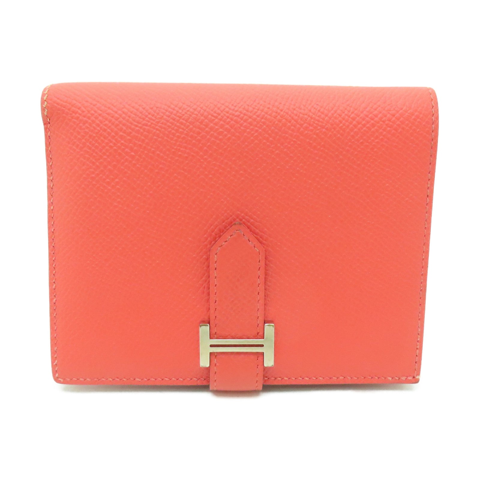 HERMES 【激減優惠】Epsom皮革Bearn Compact wallet銀扣錢包粉紅色