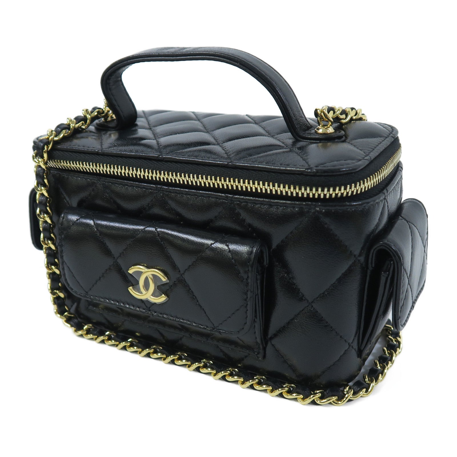 CHANEL **【激減優惠】菱格羊皮皮革Chain Shoulder金扣鏈帶肩背袋黑色
