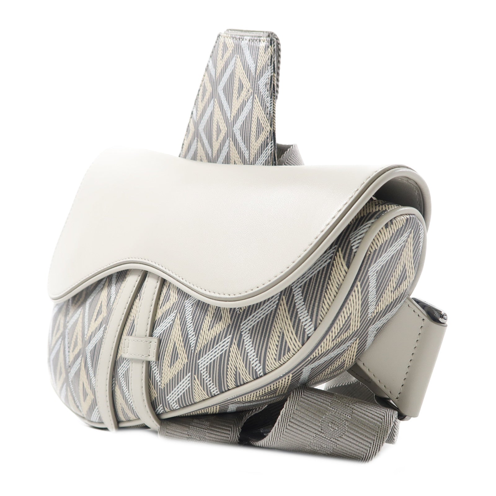Dior 塗層帆布Men Saddle Bag銀扣肩背袋灰色