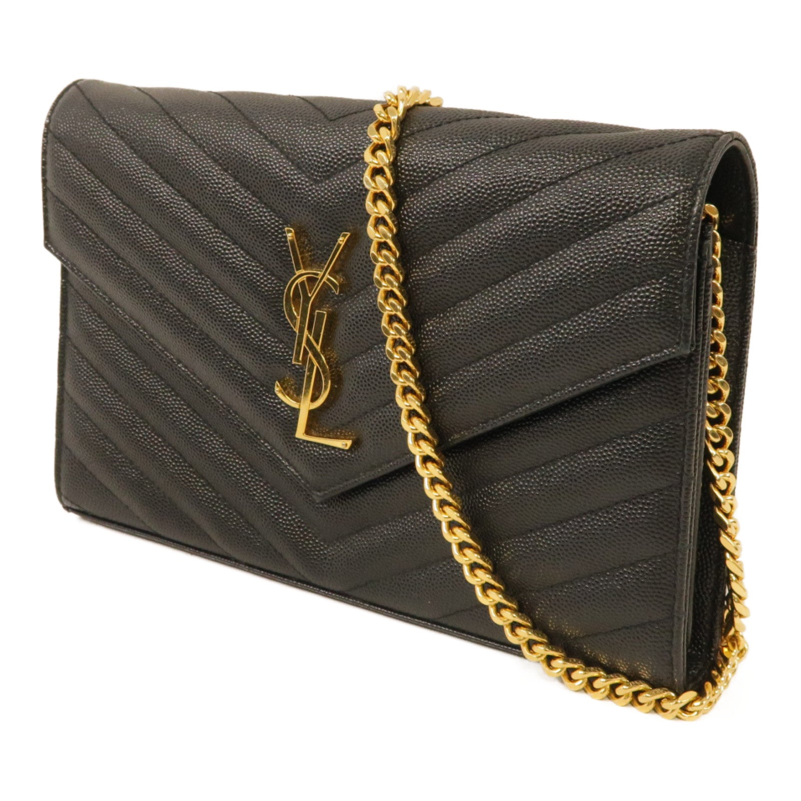 SAINT LAURENT 斜紋牛皮皮革Cassandre金扣鏈帶肩背袋黑色