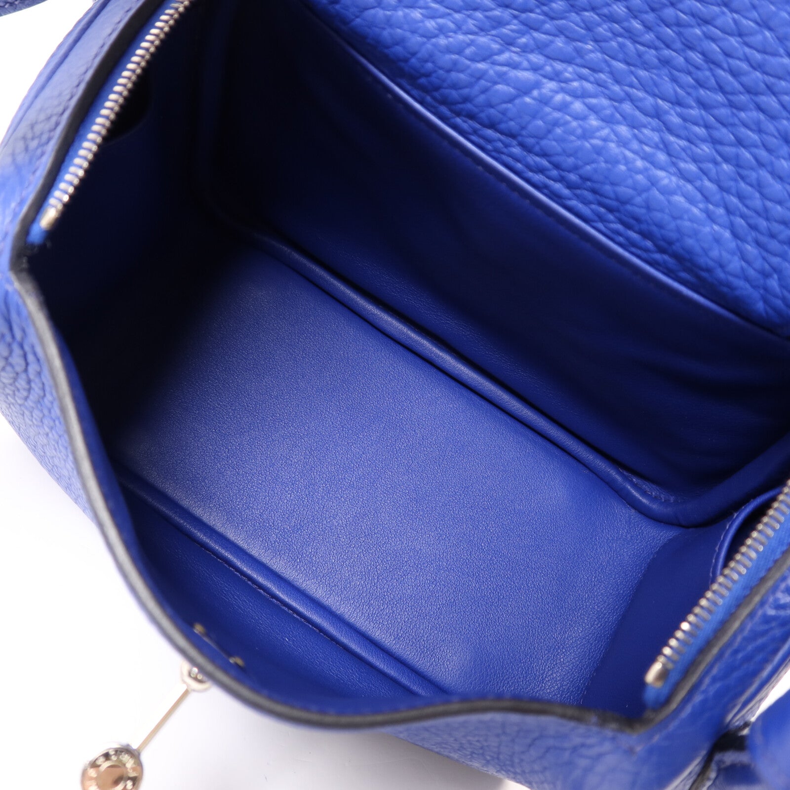 HERMES Clemence皮革Mini Lindy銀扣手挽肩背兩用袋Bleu Electrique