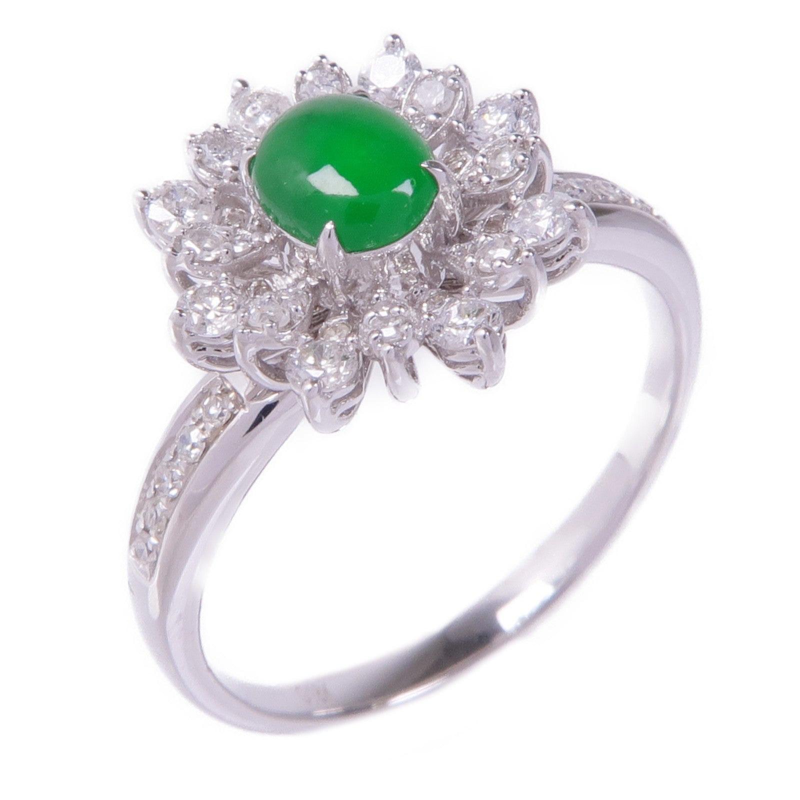 JEWELRY 18K白金Jade Diamond Ring翡翠Diamond Ring鑽石戒指US#6