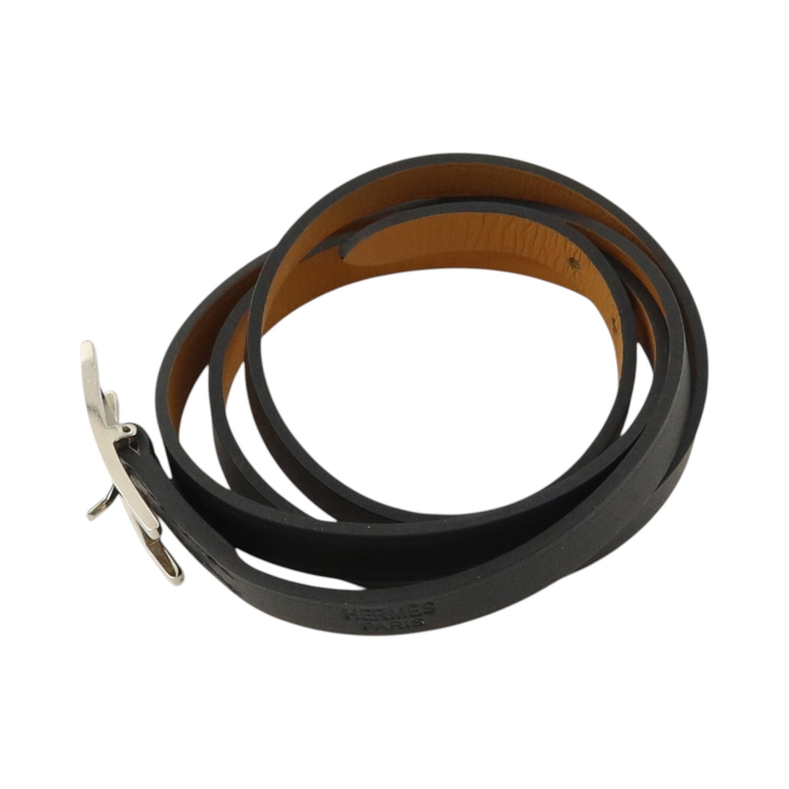 HERMES Tadelakt皮革Behapi Triple Tour銀扣手鏈Noir
