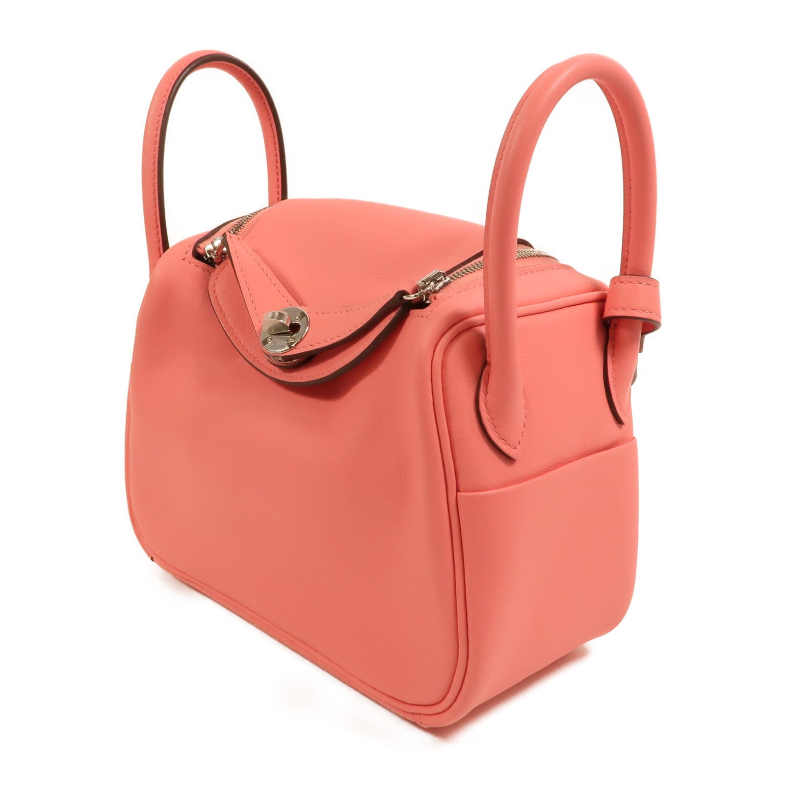 HERMES Swift皮革Mini Lindy銀扣手挽肩背兩用袋Rose Azalee