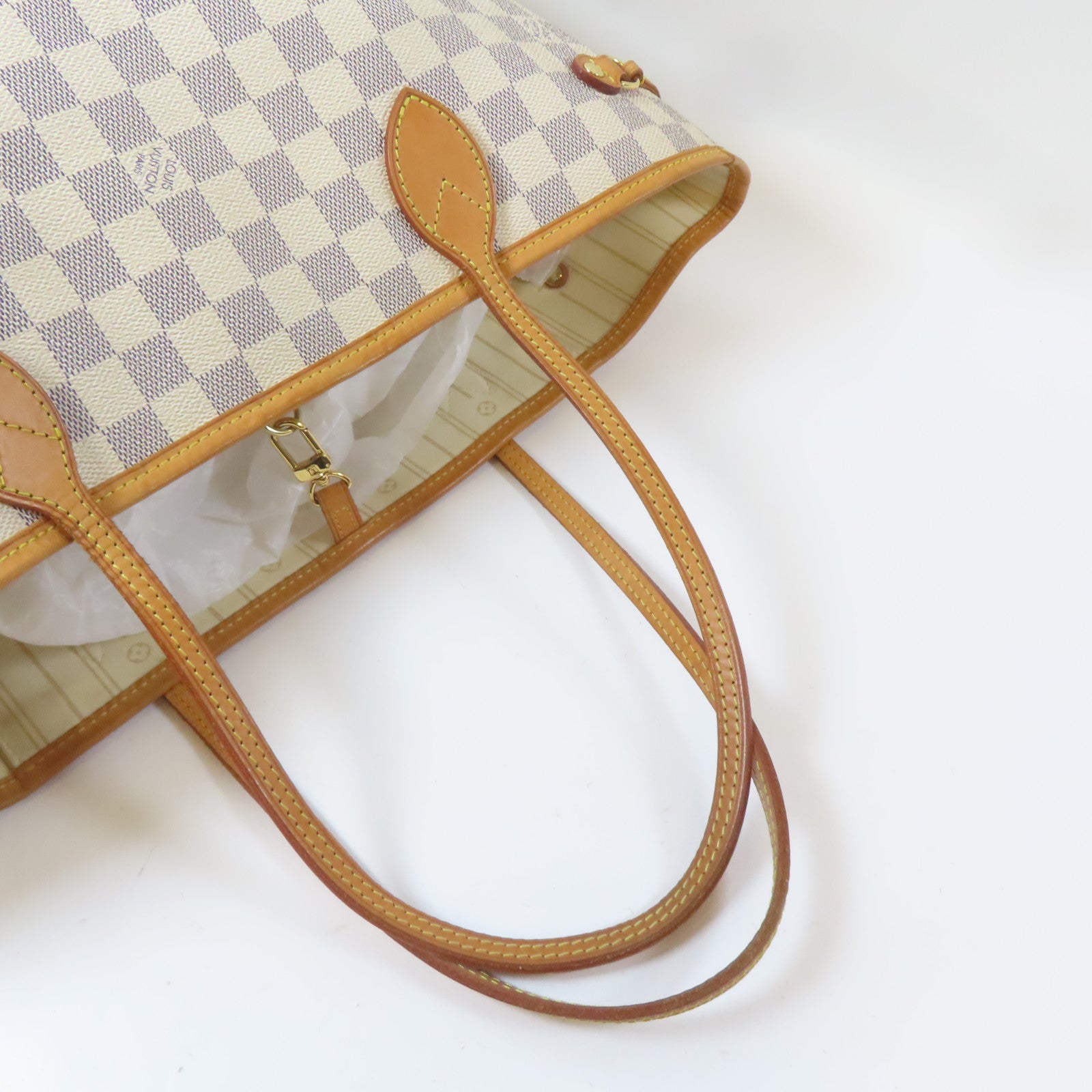 LOUIS VUITTON Damier Azur Neverfull MM金扣手挽袋米色