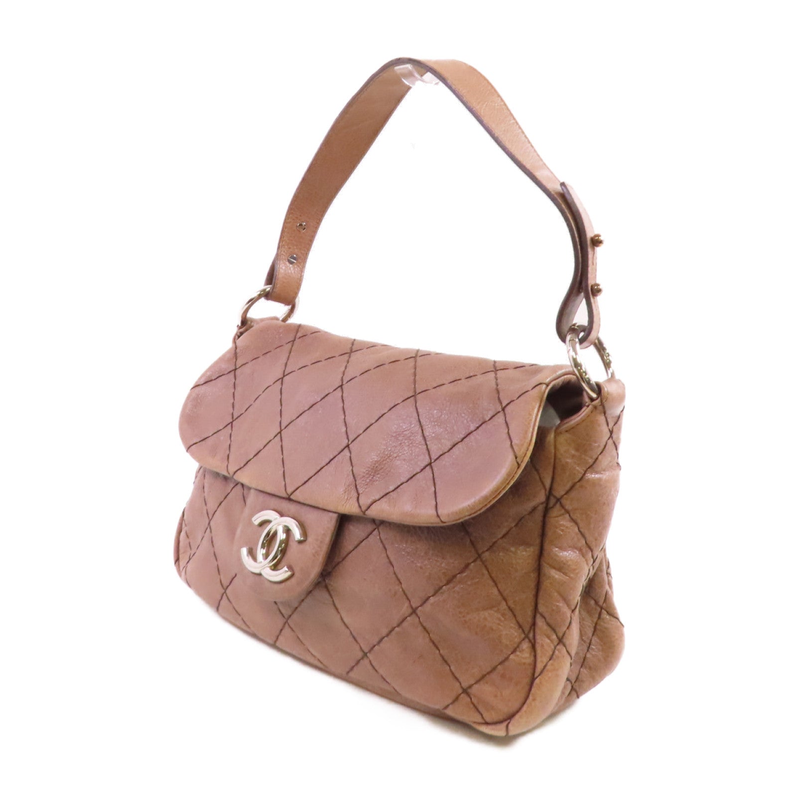 CHANEL【激減優惠】 牛皮皮革Shoulder Bag銀扣啡色
