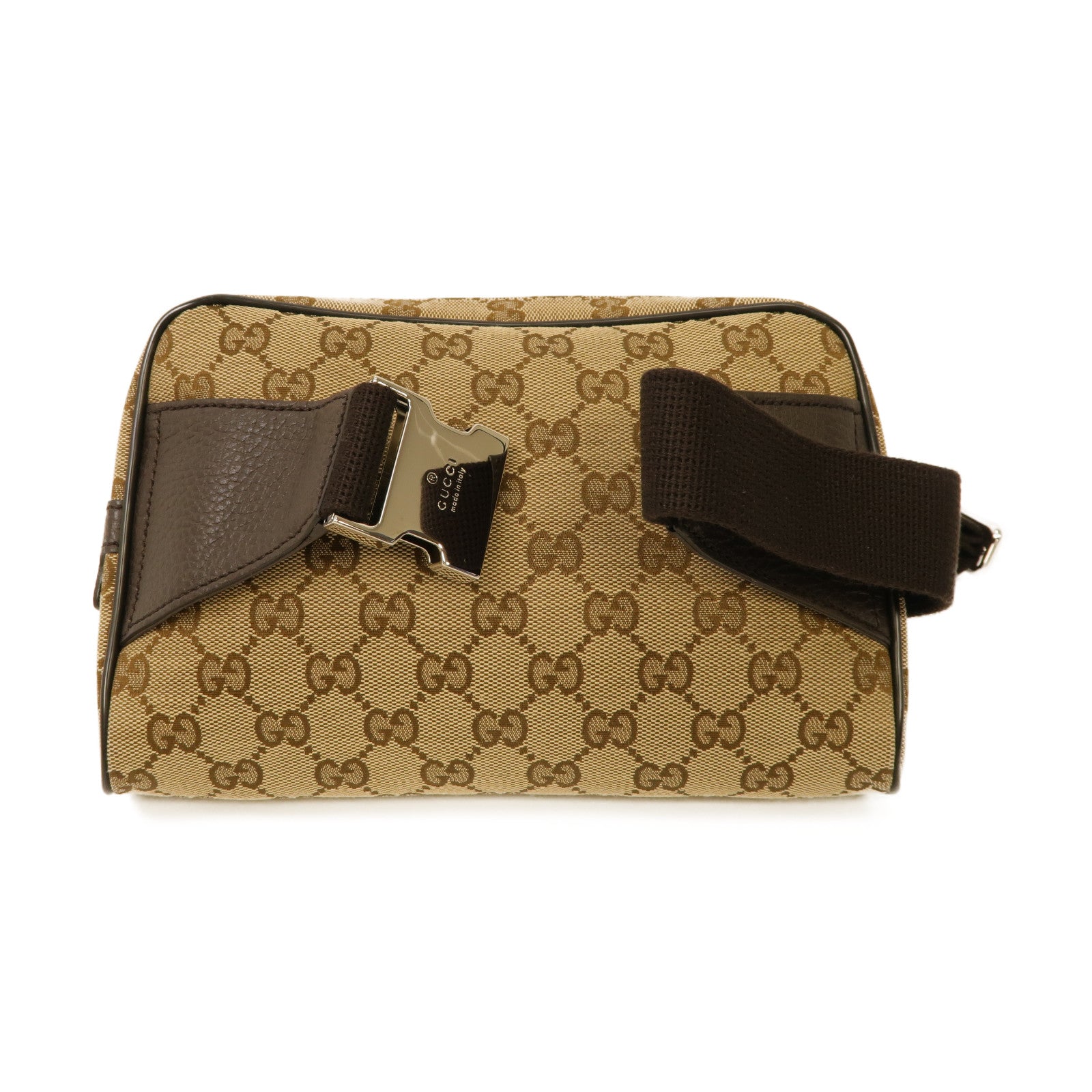 GUCCI 帆布Waist Bag銀扣腰包棕色