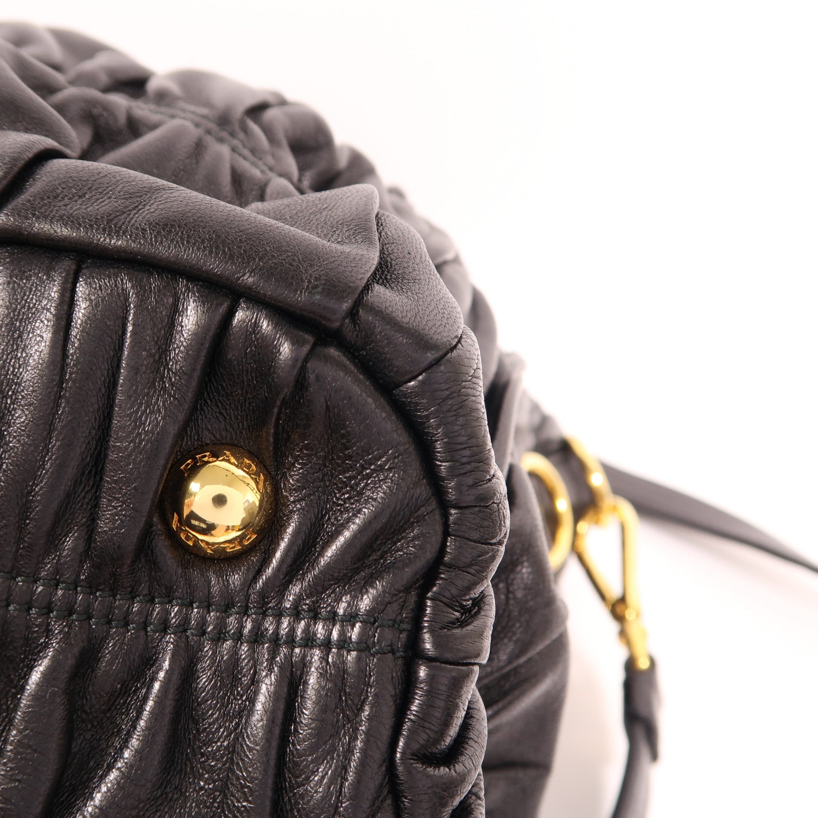 PRADA Nappa皮革Gaufre 2 Way Shoulder金扣手挽肩背兩用袋黑色
