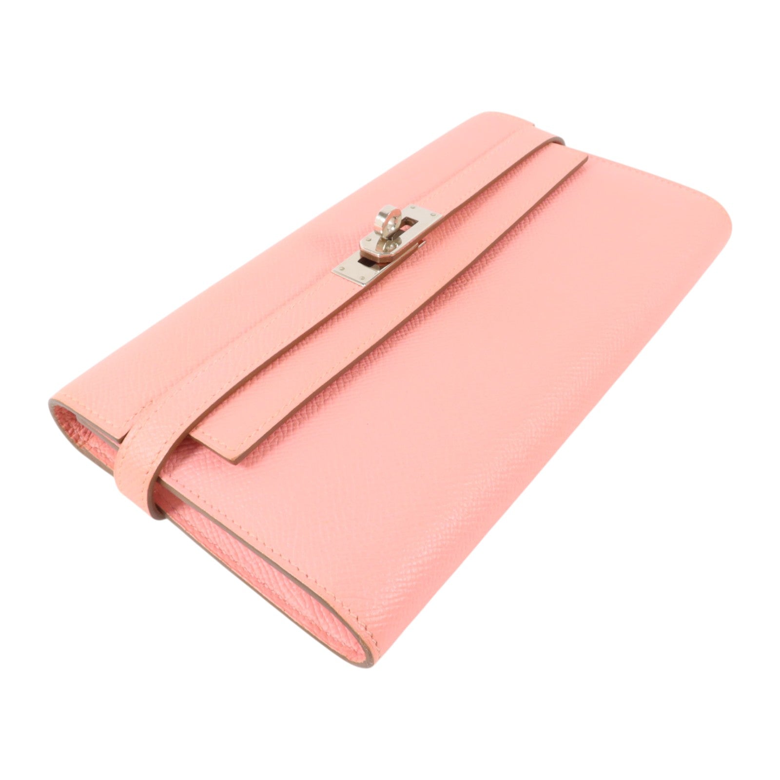 HERMES Epsom皮革Kelly Long Wallet銀扣長錢包Rose Confetti