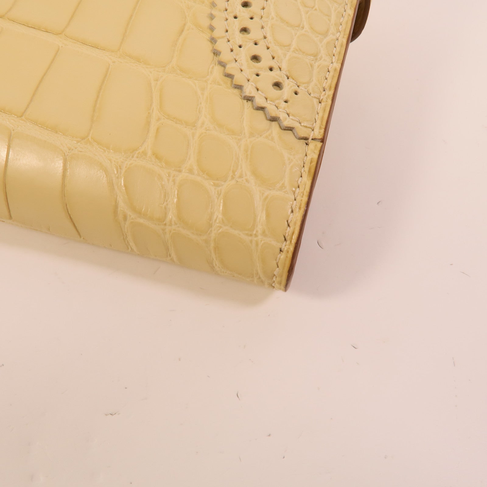 HERMES 【激減優惠】Alligator Mat皮革Kelly Ghillies Wallet Vanille