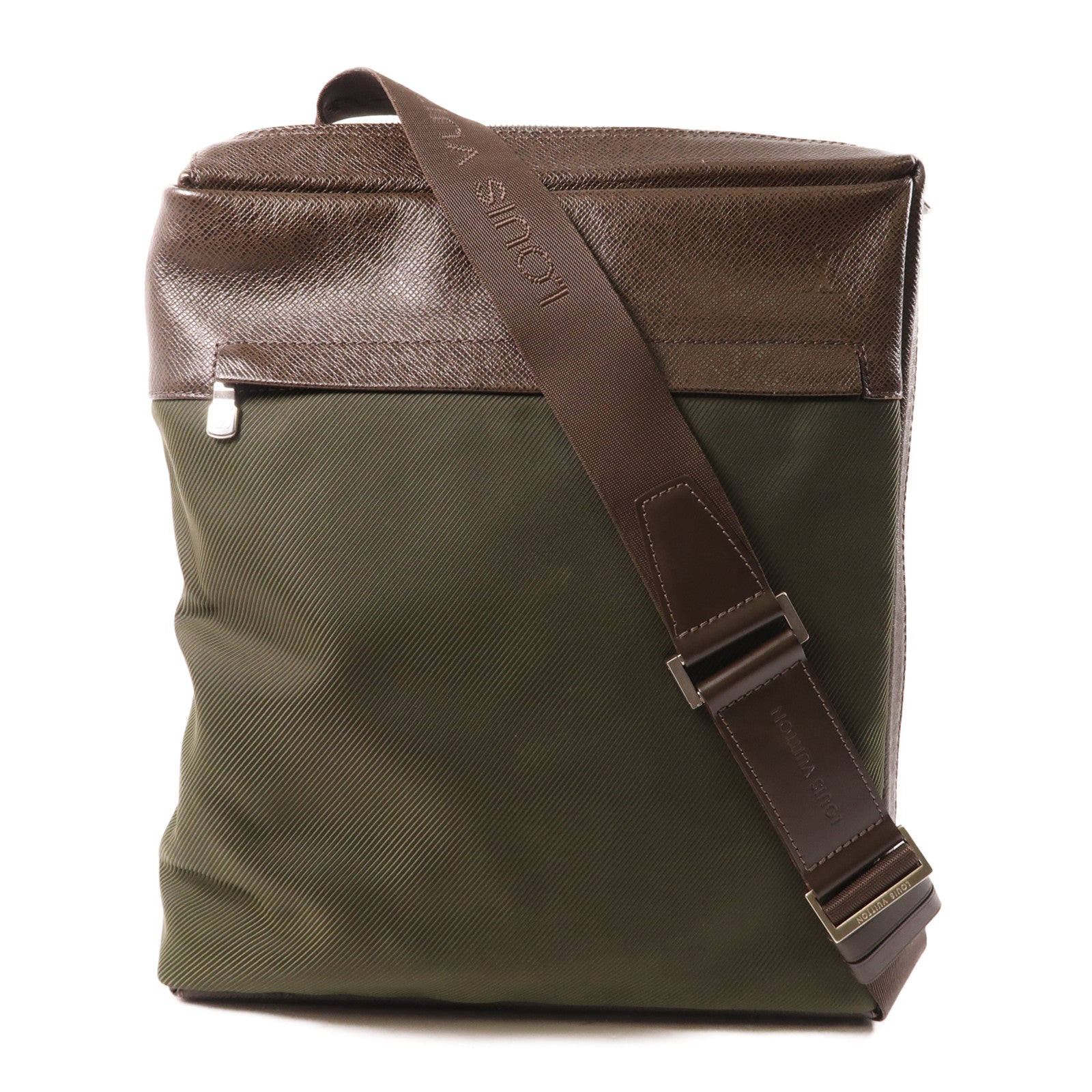 LOUIS VUITTON Taiga/帆布Beluga銀扣肩背袋棕色/綠色