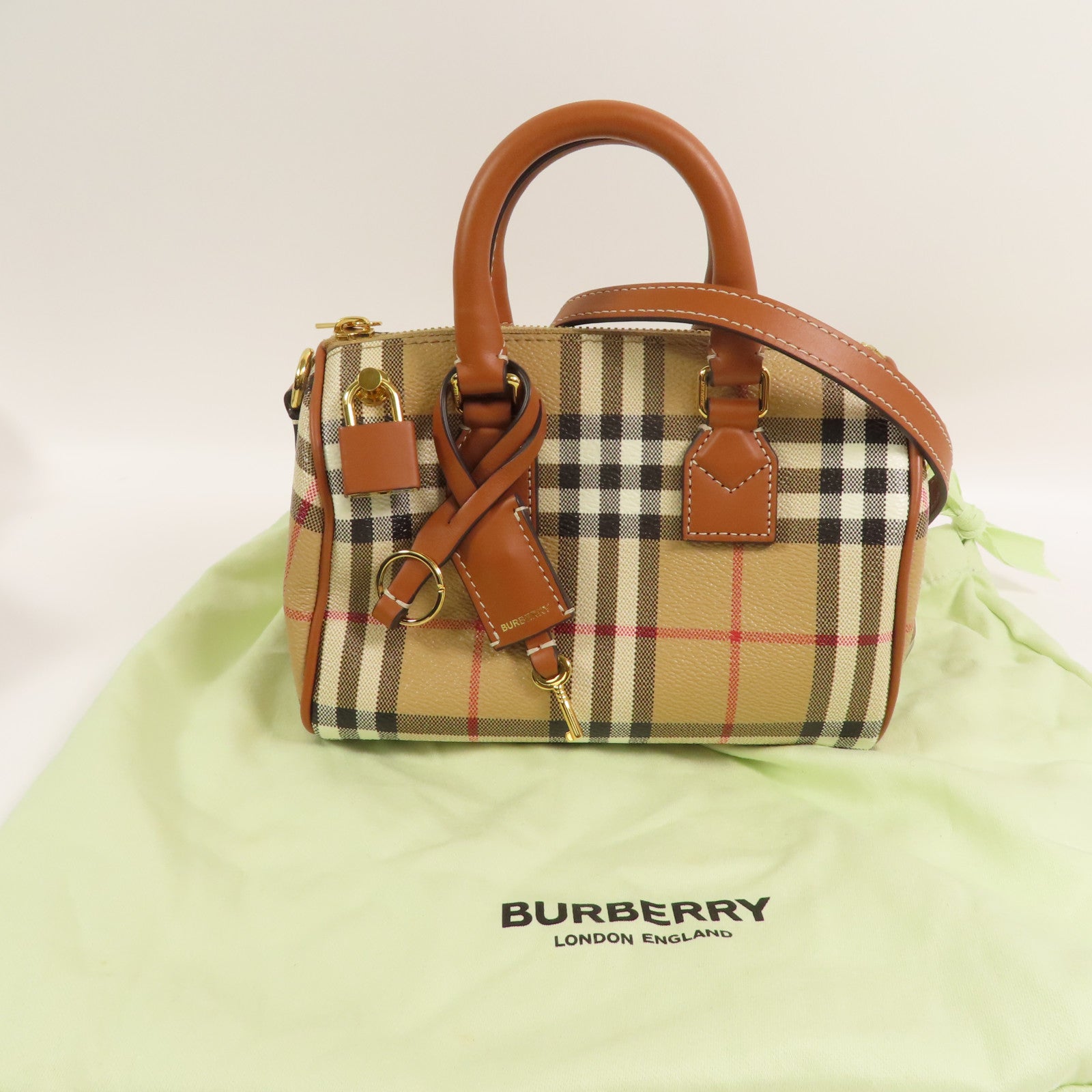 BURBERRY 塗層帆布Mini Check Bowling Bag金扣手挽肩背兩用袋