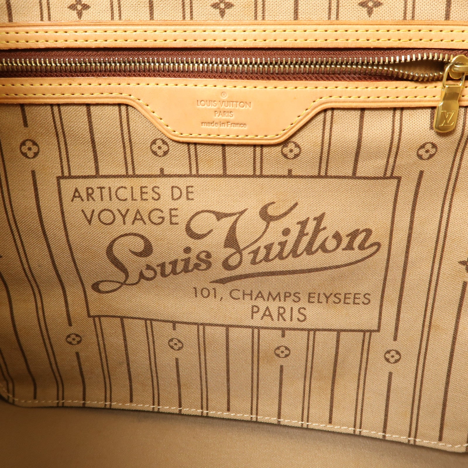 LOUIS VUITTON Monogram Neverfull MM金扣肩背袋棕色