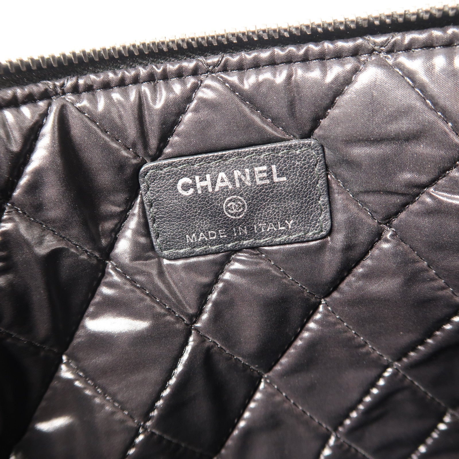 CHANEL 菱格牛皮皮革Clutch銀扣手拿包黑色