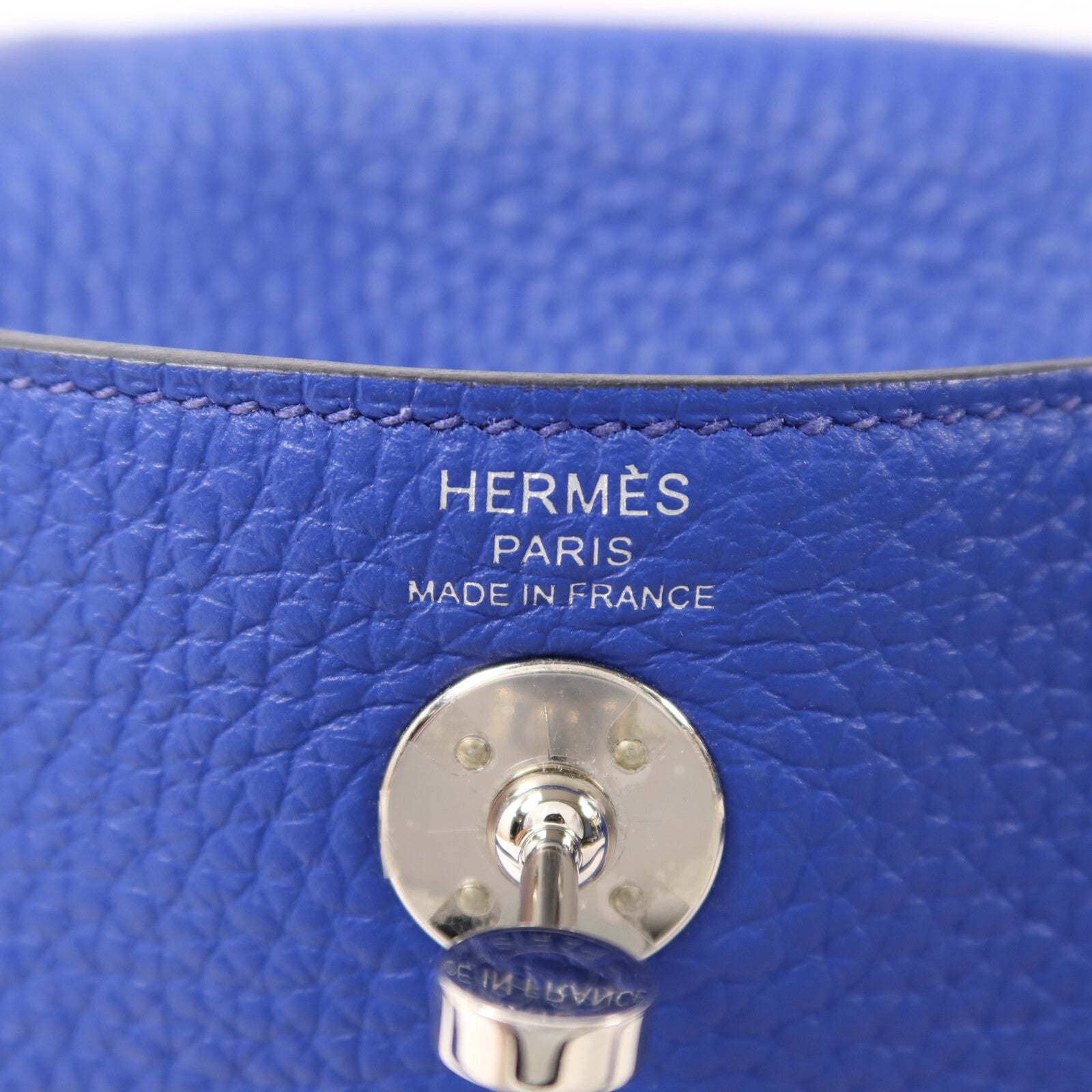 HERMES Clemence皮革Mini Lindy銀扣手挽肩背兩用袋Bleu Electrique